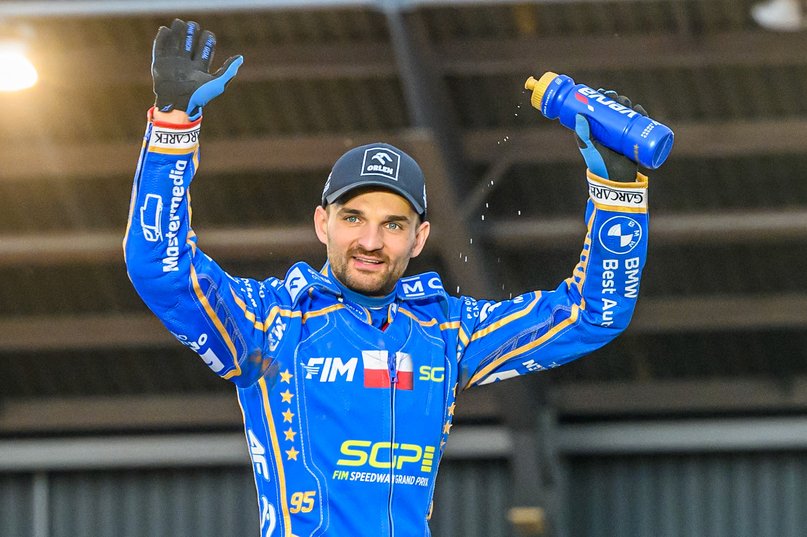 Bartosz Zmarzlik (95) of Poland finishes second during the ATPI FIM Speedway Grand Prix Round 4 at the National Speedway Stadium, Manchester, on Friday 13th June 2025. (Photo: Ian Charles | MI News)