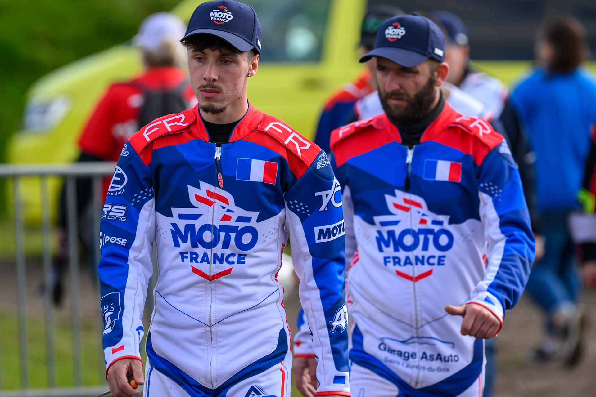 Tino Bouin (5) of France (Left)  and Jordan Dubernard (6) of France during the FIM Long Track of Nations 2026 at the Speed Centre Roden in the Netherlands on Sunday 20th September 2026. (Photo: Ian Charles | MI News)