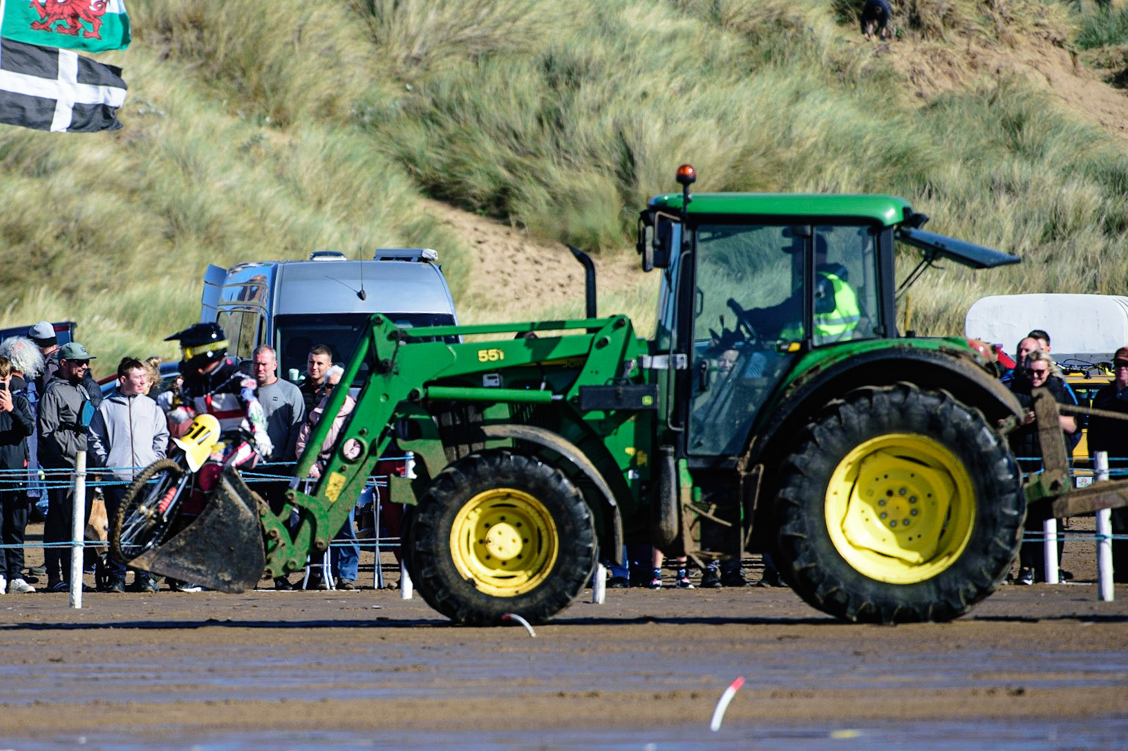 John Cox (611) hets a lift back to the pits after his breakdown during the Fylde ACU British Sand Racing Masters Championship on  Sunday 2nd October 2022. (Credit: Ian Charles | MI News)