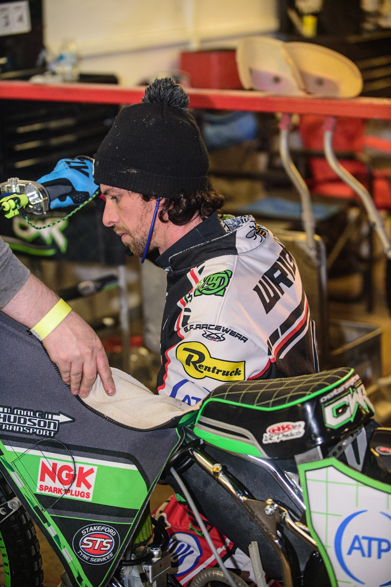 PETERBOROUGH, UK. OCT 14TH Charles Wright  checks his machine during the SGB Premiership Grand Final 2nd leg between Peterborough and Belle Vue Aces at East of England Showground, Peterborough on Thursday 14th October 2021. (Credit: Ian Charles | MI News)