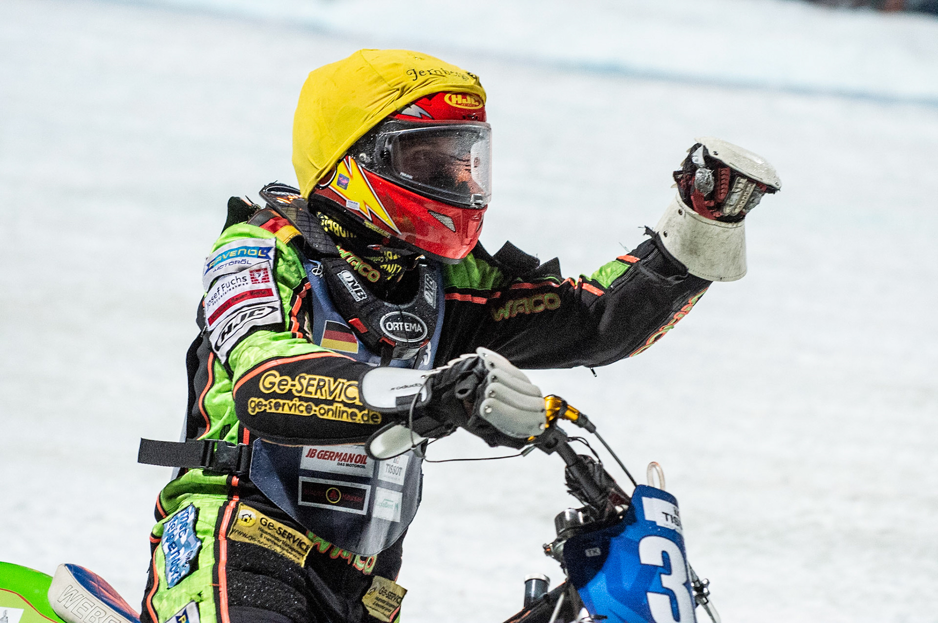 Photo: Ian Charles

Johann Weber (33) celebrates his first Final spot

FIM Ice Speedway Gladiators World Championship, Final 3.1, Horst-Dohm Eisstadion, Berlin, Germany Saturday  2  March  2019