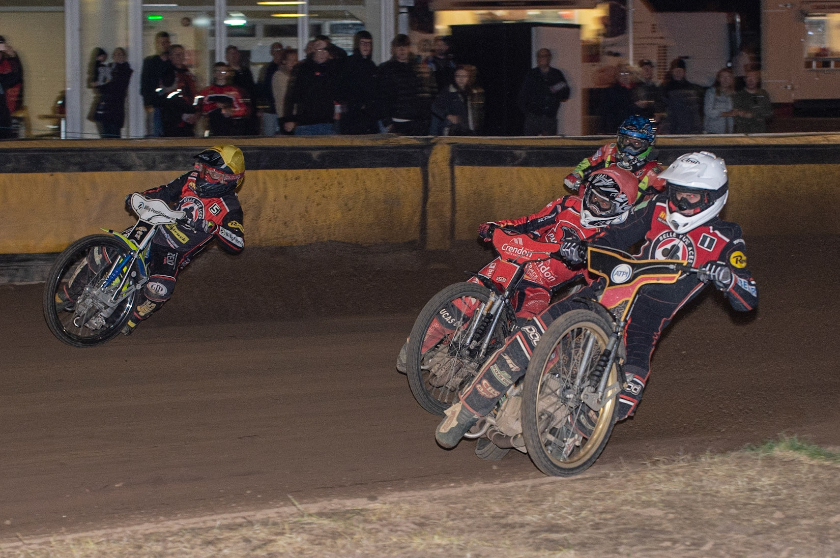 Photo by Ian Charles:

Max Fricke  (White) inside Rohan Tungate  (Red) Kenneth Bjerre  (Yellow) and Rohan Tungate  (Blue) as the aces win away at Peterborough 

Peterborough Panthers v Belle Vue Aces, British Speedway Premiership, Thursday, 5, September, 2019