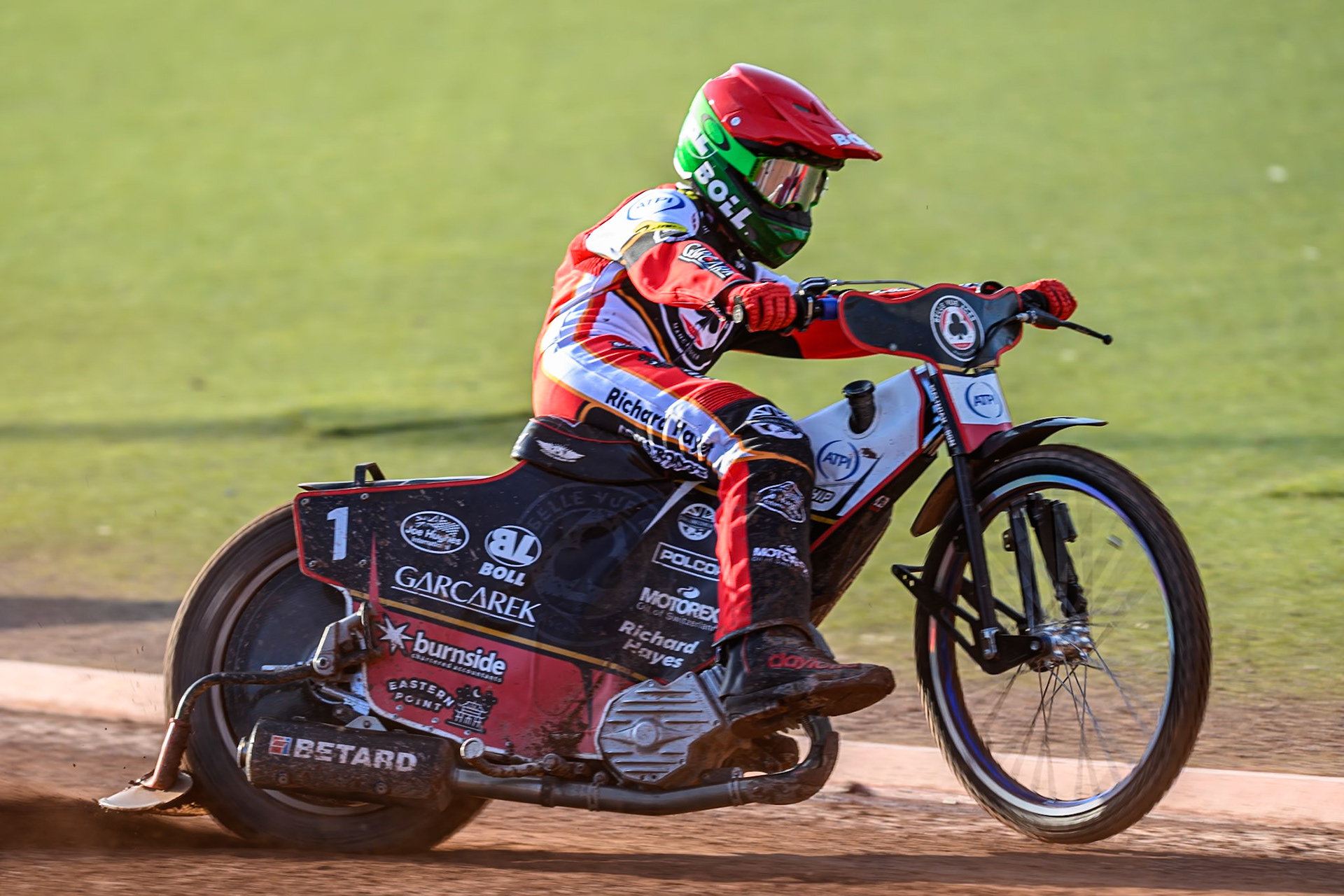 Belle Vue Aces' Brady Kurtz in action during the Rowe Motor Oil Premiership match between Belle Vue Aces and Leicester Lions at the National Speedway Stadium, Manchester on Monday 14th July 2025. (Photo: Ian Charles | MI News)