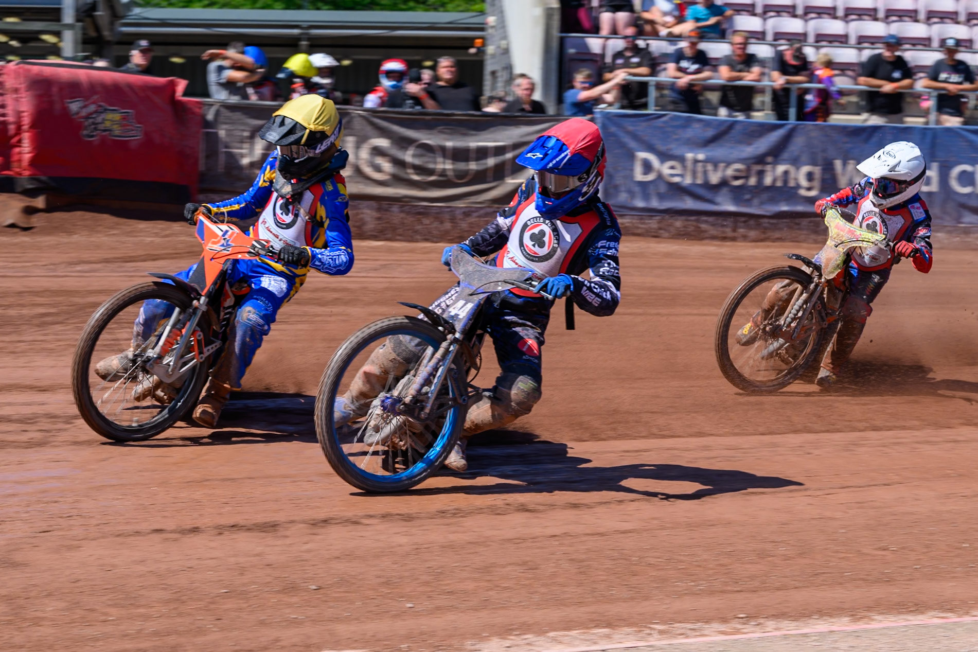 COLTS ACADEMY INDIVIDUAL EVENT Charlie Southwick in Red rides inside Jordy Loftus in Yellow  with Harry Fletcher behind during the JR Ashworth &amp; Sons Colts Academy Event at the National Speedway Stadium, Manchester on Sunday 19th July 2026. (Photo: Ian Charles | MI News)