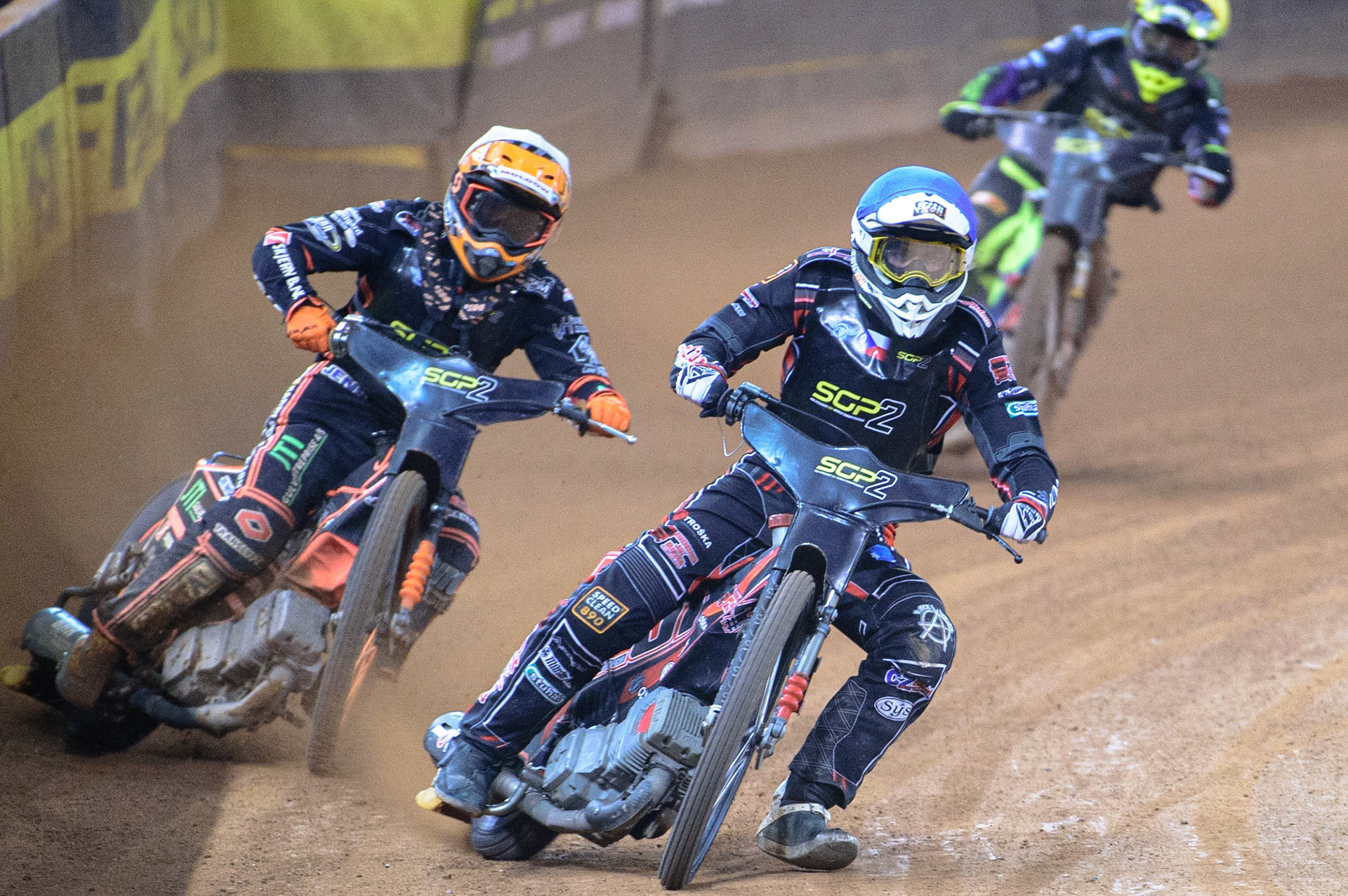 Jan Kvech (Czech Republic)  (Blue) leads Kevin Juhl Pedersen (Denmark)  (White) during the FIM  Speedway Grand Prix  2 of Great Britain at the Principality Stadium, Cardiff on Sunday 14th August 2022. (Credit: Ian Charles | MI News)