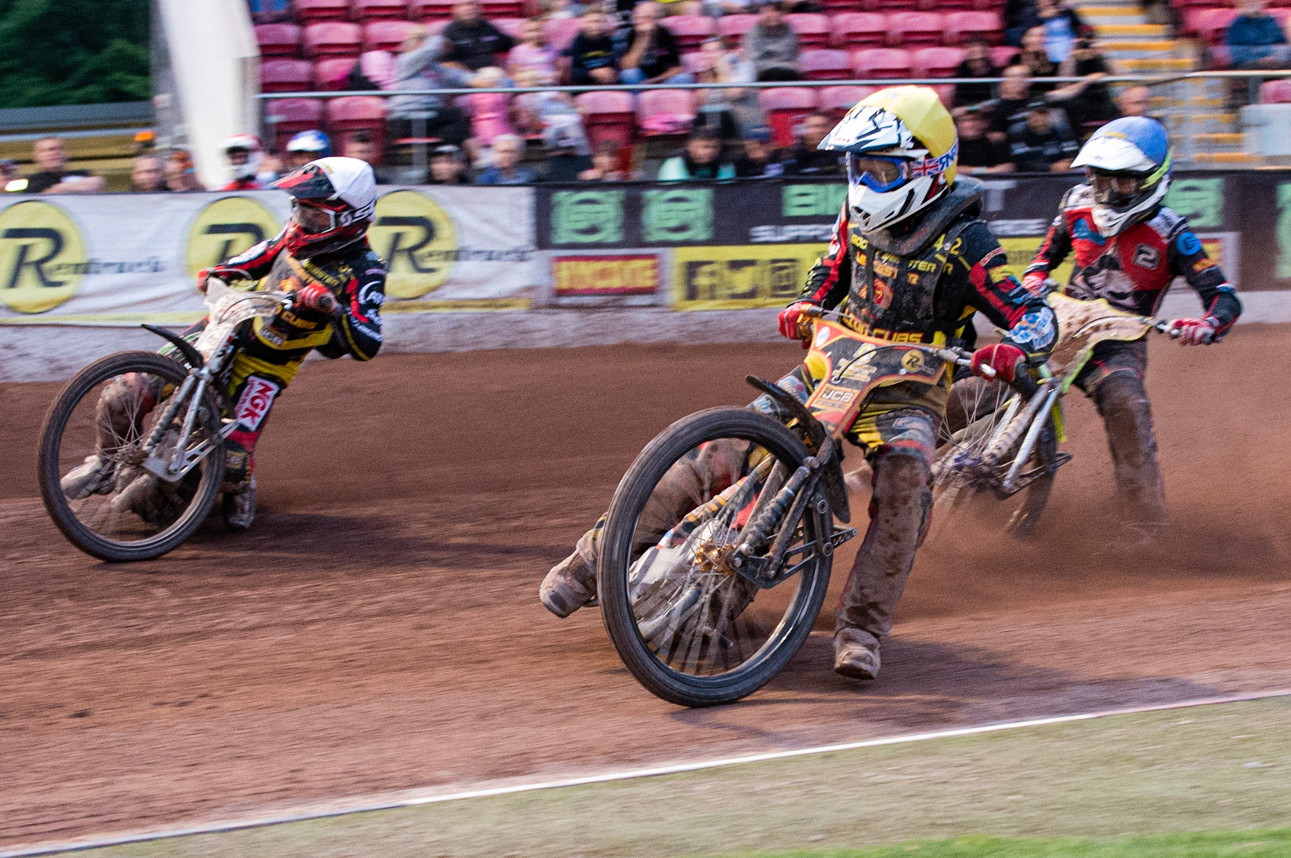 Photo: Ian Charles

Dan Thomson (Yellow) and Joe Lawlor (White) lead Ben Rathbone (Blue)

Belle Vue Colts v Leicester Cubs, SGB National League, Belle Vue National Speedway Stadium, Manchester, Thursday 8  August  2019