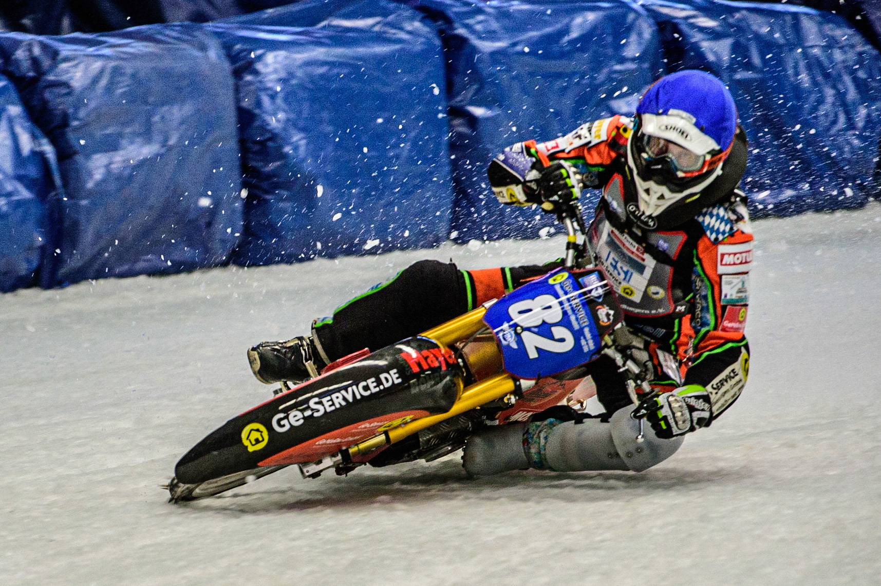 Markus Jell (82) in action during the Ice Speedway Gladiators World Championship Final 1 at Max-Aicher-Arena, Inzell, Germany on Saturday 18th March 2023. (Photo: Ian Charles | MI News)