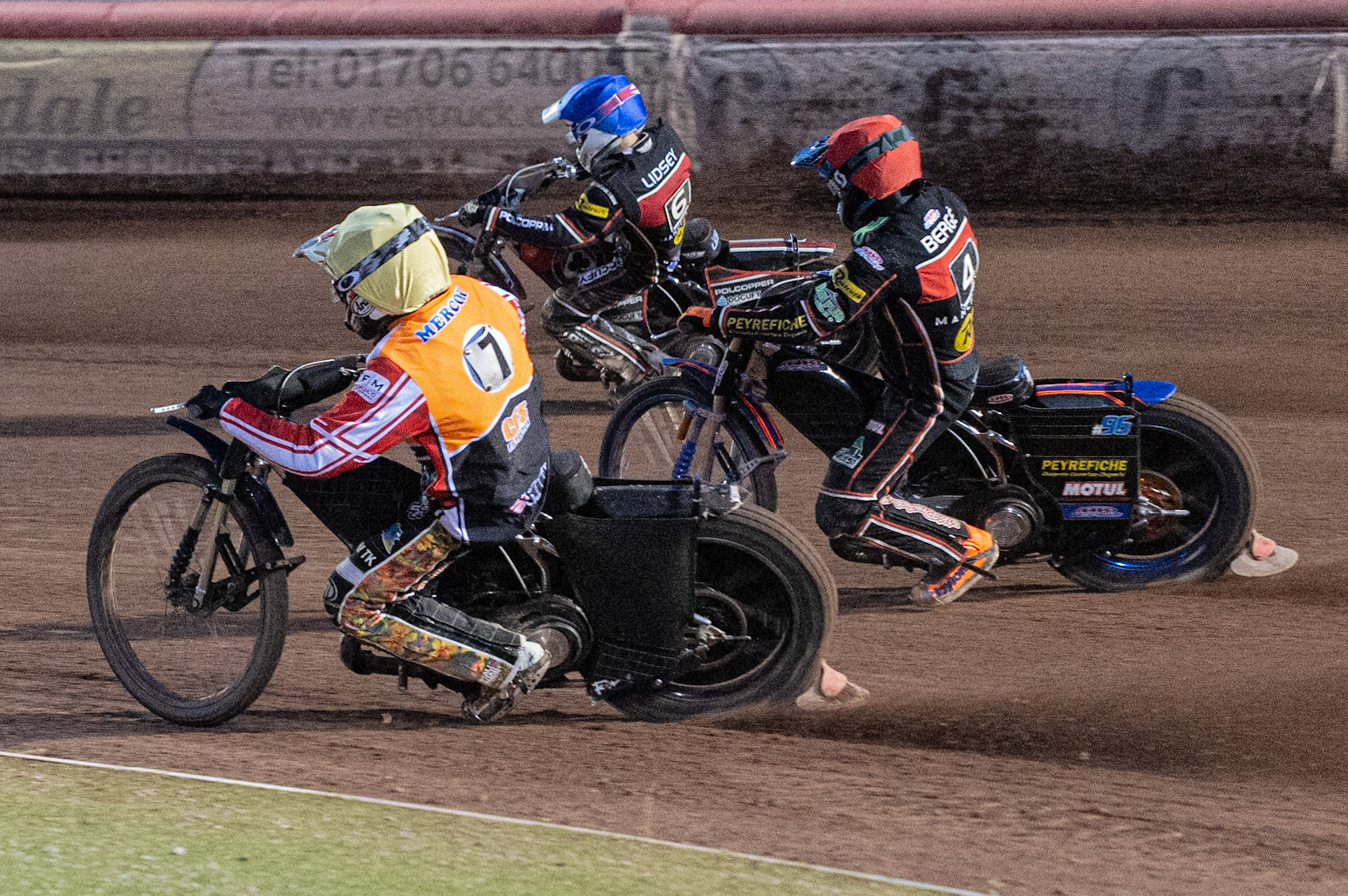 Photo by Ian Charles

Ricky Wells (Yellow) inside Dimitri Bergé  (Red) and Jaimon Lidsey  (Blue)


Belle Vue Aces v Swindon Robins, British Speedway Premiership, Belle Vue National Speedway Stadium, Manchester, Monday 12  August  2019