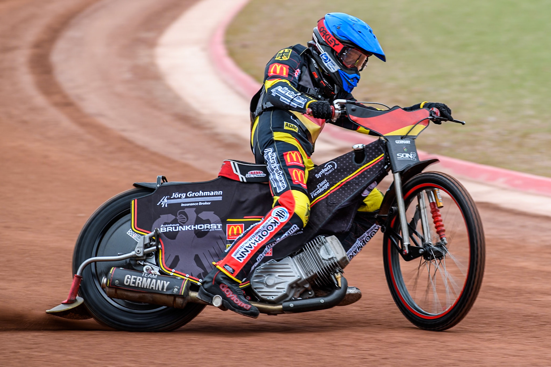 Patrick Hyjek of Germany practices during the Monster Energy FIM Speedway of Nations 2 (Under 21) Final at the National Speedway Stadium, Manchester on Friday 12th July 2024. (Photo: Ian Charles | MI News)