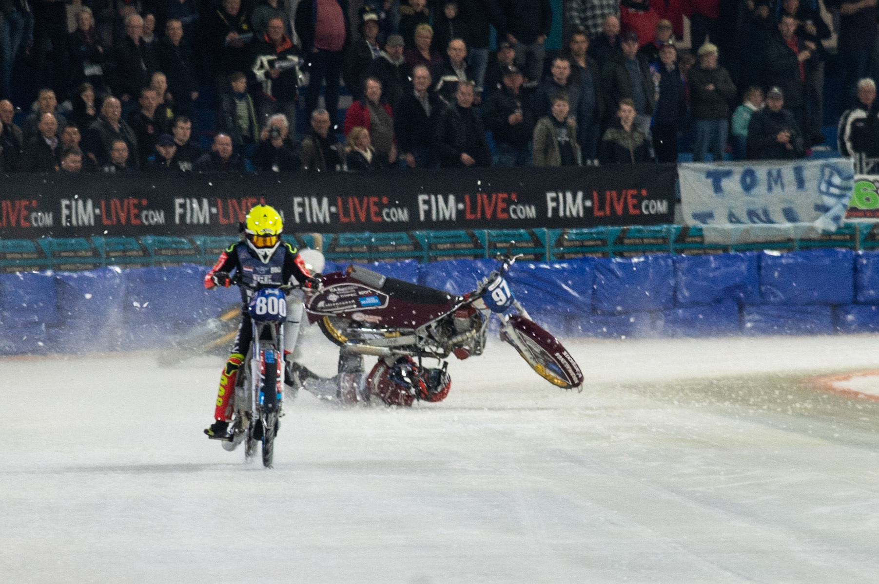 Photo: Ian Charles

Ove Ledstrom falls 

FIM Ice Speedway Gladiators World Championship, Event 5.2, Ice Rink Thialf, Heerenveen, Netherlands Sunday  31  March  2019