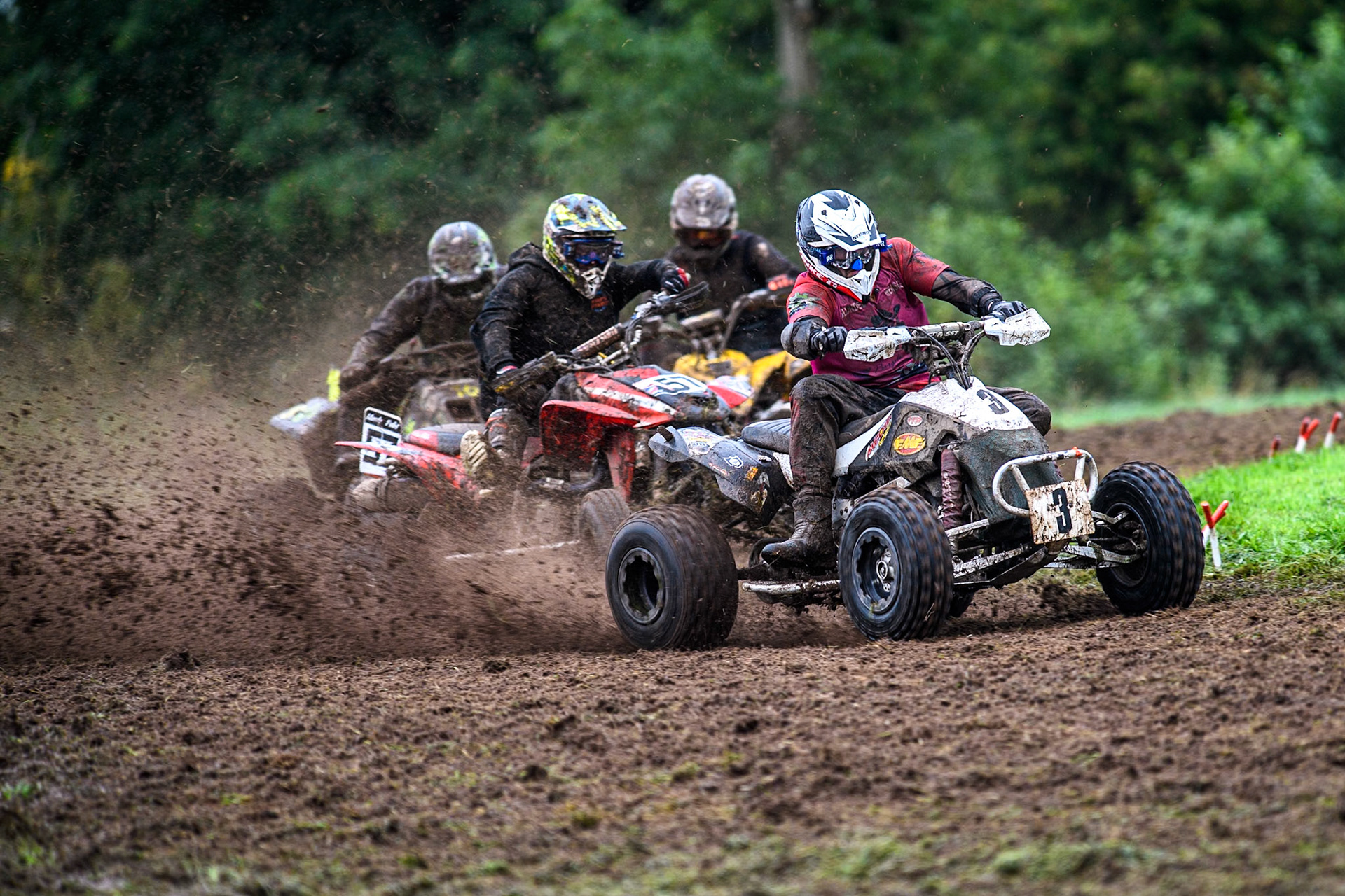 Dean Morford (3) leading Ethan Williams (57)  and others in the Quad Class during the ACU British Upright Championships at Woodhouse Lance, Gawsworth, Cheshire on Sunday 8th September 2024. (Photo: Ian Charles | MI News)