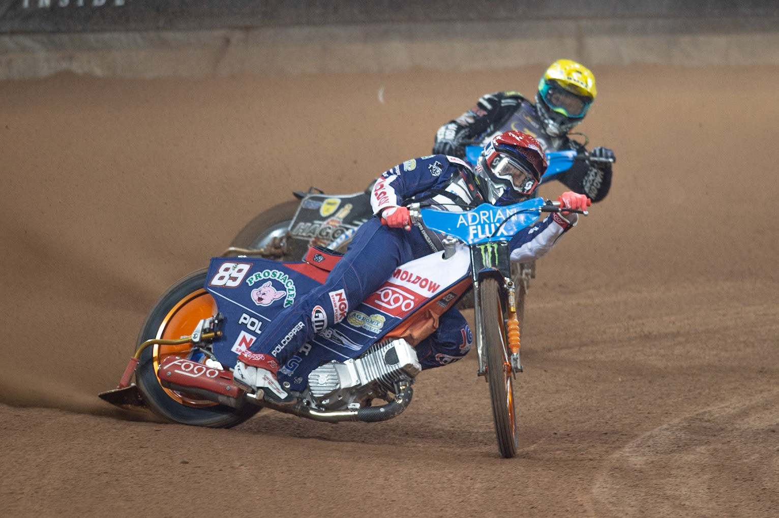 CARDIFF,WALES  Emil Saijfutdinov (Red) leads Jason Doyle (Yellow) during the ADRIAN FLUX BRITISH FIM SPEEDWAY GRAND PRIX at the Principality Stadium, Cardiff on Saturday 21st September 2019. (Credit: Ian Charles | MI News)