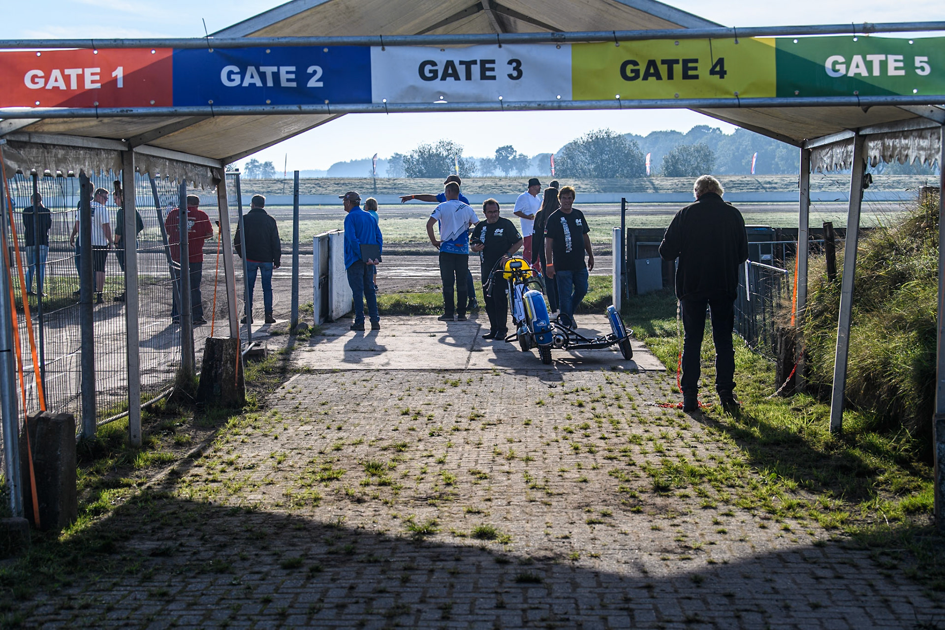 The riders entrance to the track, where they line up according to Helmet colours during the FIM Long Track World Championship Final 5 at the Speed Centre Roden, Roden, Netherlands on Sunday 22nd September 2024. (Photo: Ian Charles | MI News)