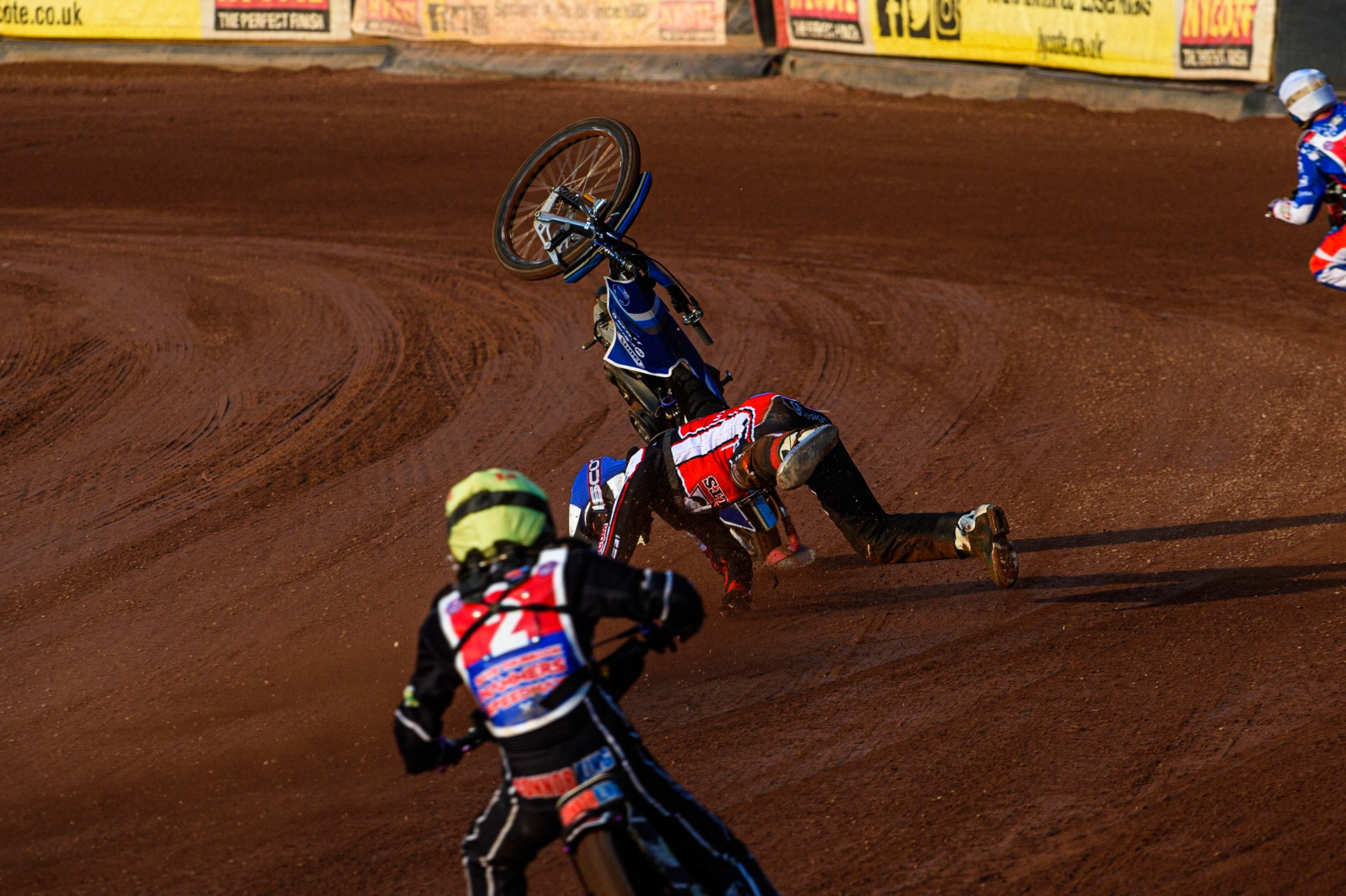 MANCHESTER, UK. JULY 23RD Harry McGurk  \loses control of his machine on the back straight during the National Development League match between Belle Vue Colts and Eastbourne Seagulls at the National Speedway Stadium, Manchester on Friday 23rd July 2021. (Credit: Ian Charles | MI News)