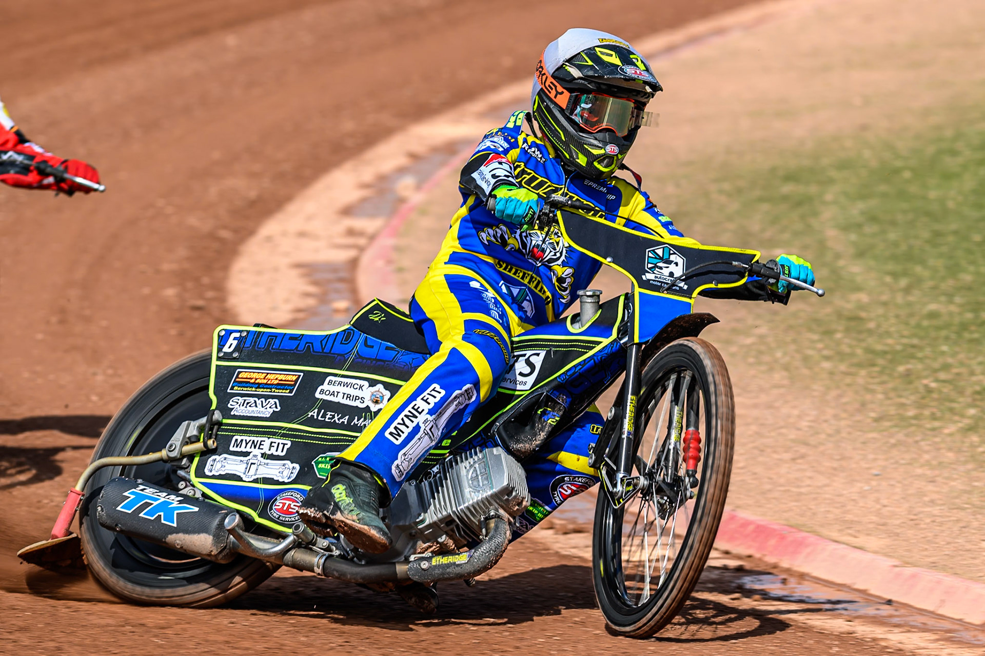 Jye Etheridge of Sheffield Tigers  in action during the Rowe Motor Oil Premiership match between Belle Vue Aces and Sheffield Tigers at the National Speedway Stadium, Manchester on Monday 25th August 2025. (Photo: Ian Charles | MI News)