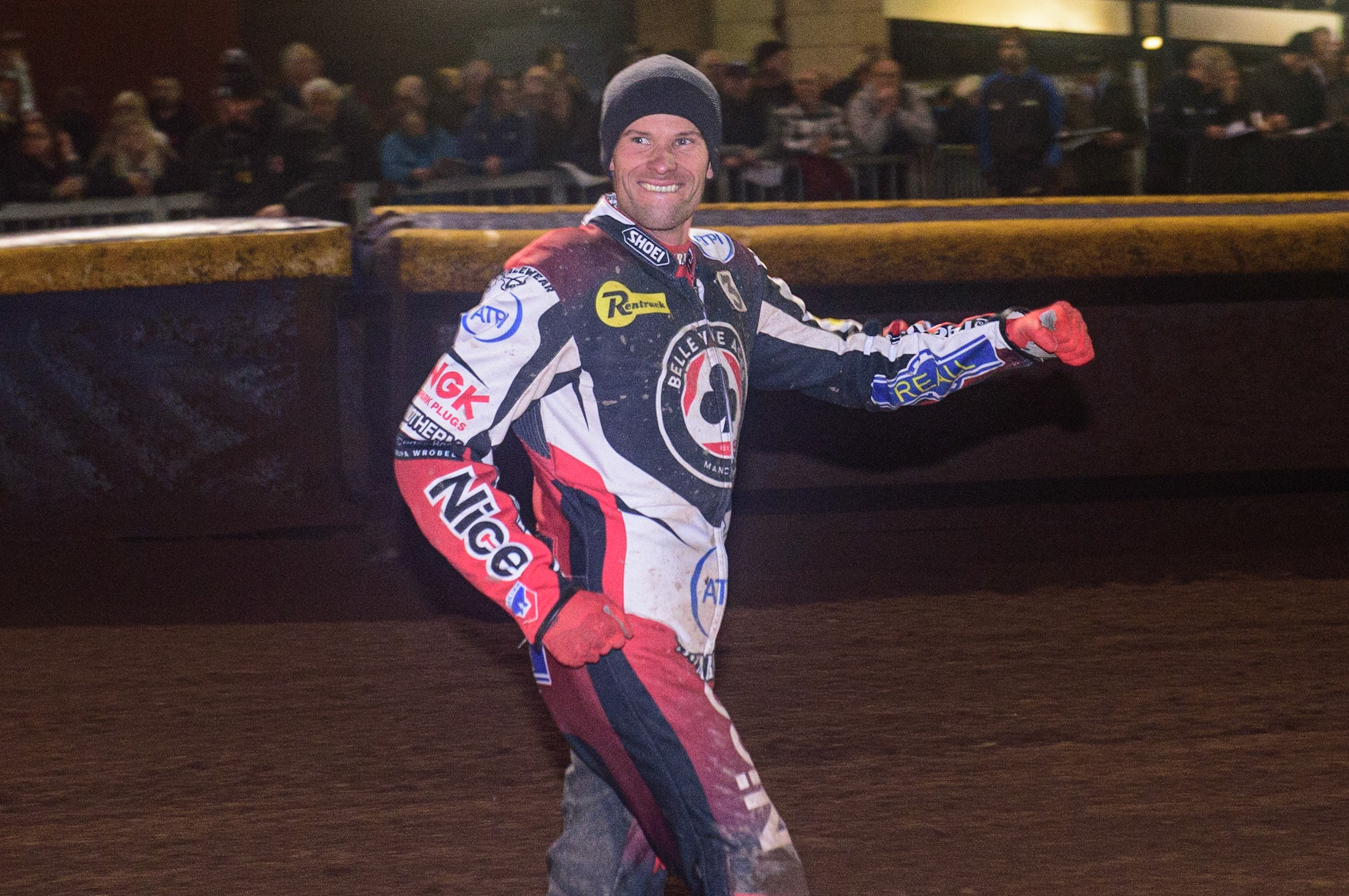 Matej Zagar  starts the celebrations during the SGB Premiership Grand Final 2nd Leg between Sheffield Tigers and Belle Vue Aces at Owlerton Stadium, Sheffield on Thursday 13th October 2022. (Credit: Ian Charles | MI News)