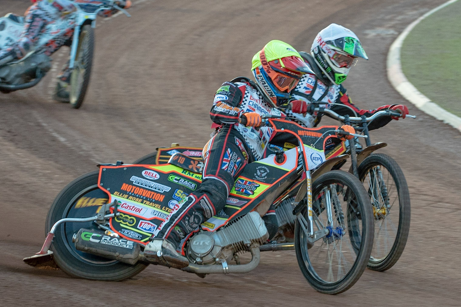 Photo: Ian Charles

Jordan Palin (Yellow) outside Joe Thompson (White)

Summer Speed Saturday & British Youth Speedway Championship Round 5, National Speedway Stadium, Manchester, Saturday 22 June 2019