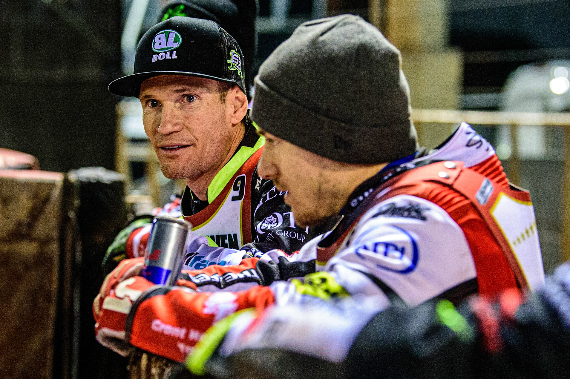 Robert Lambert and Jason Doyle  watch the track prep during the Peter Craven Memorial Trophy  at the National Speedway Stadium, Manchester on Monday 3rd April 2023. (Photo: Ian Charles | MI News)