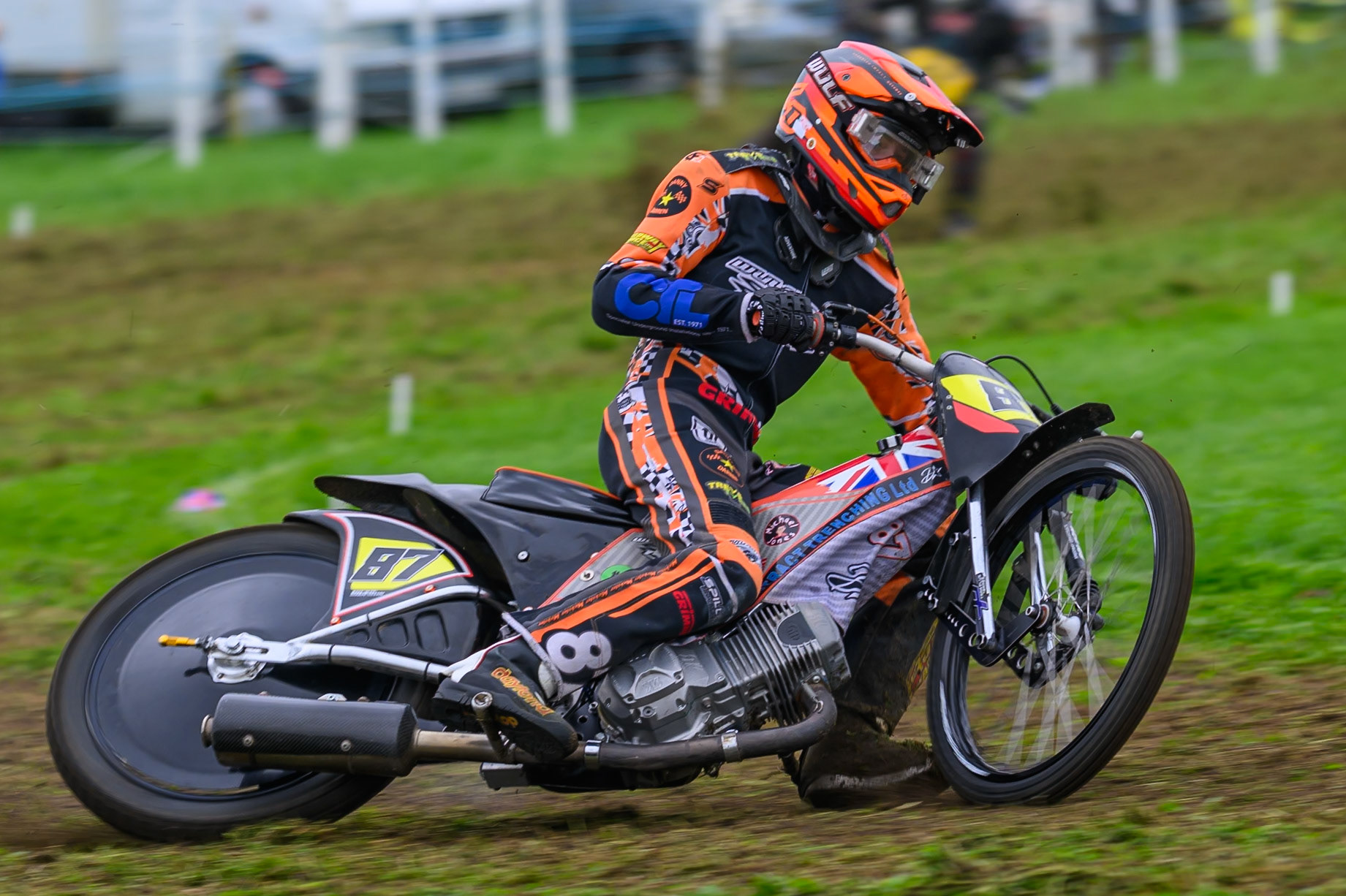 Mickie Simpson (87) during practice for  the British Masters Grasstrack Championship at Lower Marsh Farm, Much Hoole, Preston in Lancashire, England on Sunday 13th September 2026. (Photo: Ian Charles | MI News)