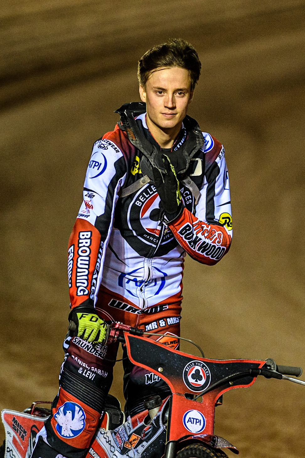 Jack Smith on the pre meeting parade during the Sports Insure Premiership Semi Final Playoff 2nd leg match between Belle Vue Aces and Ipswich Witches at the National Speedway Stadium, Manchester on Monday 25th September 2023. (Photo: Ian Charles | MI News)