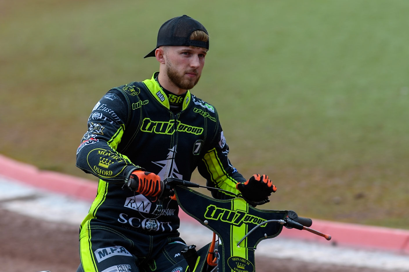Ipswich Witches' Jordan Jenkins on the pre match parade during the Rowe Motor Oil Premiership match between Belle Vue Aces and Ipswich Witches at the National Speedway Stadium, Manchester on Monday 1st July 2024. (Photo: Ian Charles | MI News)