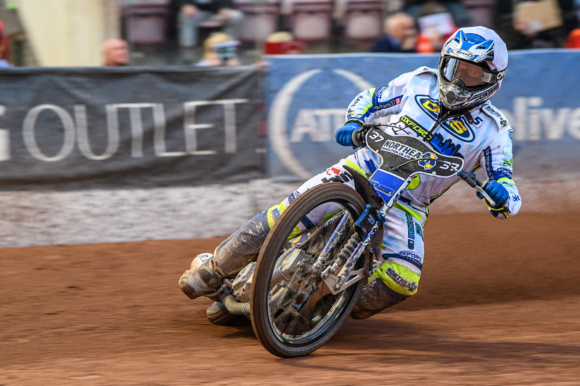 Oxford Spires' Chris Harris  in action during the Rowe Motor Oil Premiership match between Belle Vue Aces and Oxford Spires at the National Speedway Stadium, Manchester on Monday 22nd July 2024. (Photo: Ian Charles | MI News)