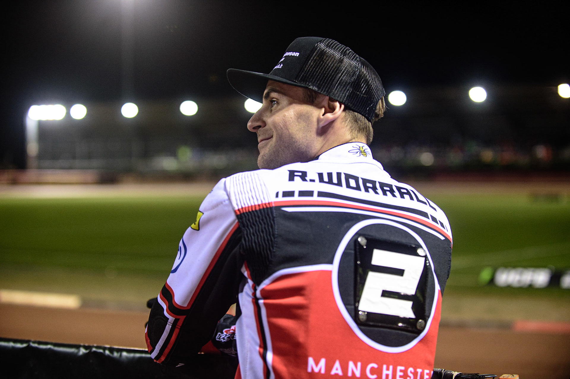 MANCHESTER, UK. OCT 11TH  Richie Worrall  listens to the crowd cheering during the SGB Premiership Grand Final 1st Leg between Belle Vue Aces and Peterborough Panthers at the National Speedway Stadium, Manchester on Monday 11th October 2021. (Credit: Ian Charles | MI News)