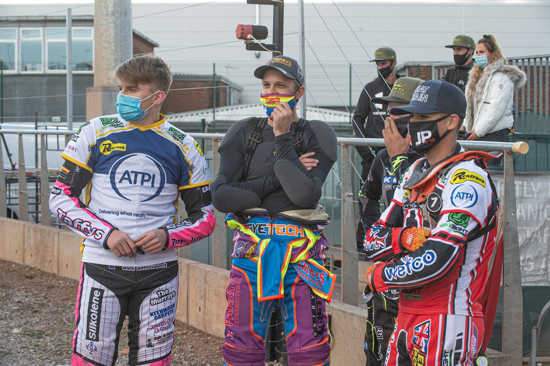 Photo: Ian Charles(l-r) Leon Flint, Rory Schlein, Danny King and Jordan Palin watch practiceBelle Vue ‘Bikerite ’Aces v ‘ATPI’ All Stars, Premiership Challenge, National Speedway Stadium, Manchester Thursday  24  September  2020