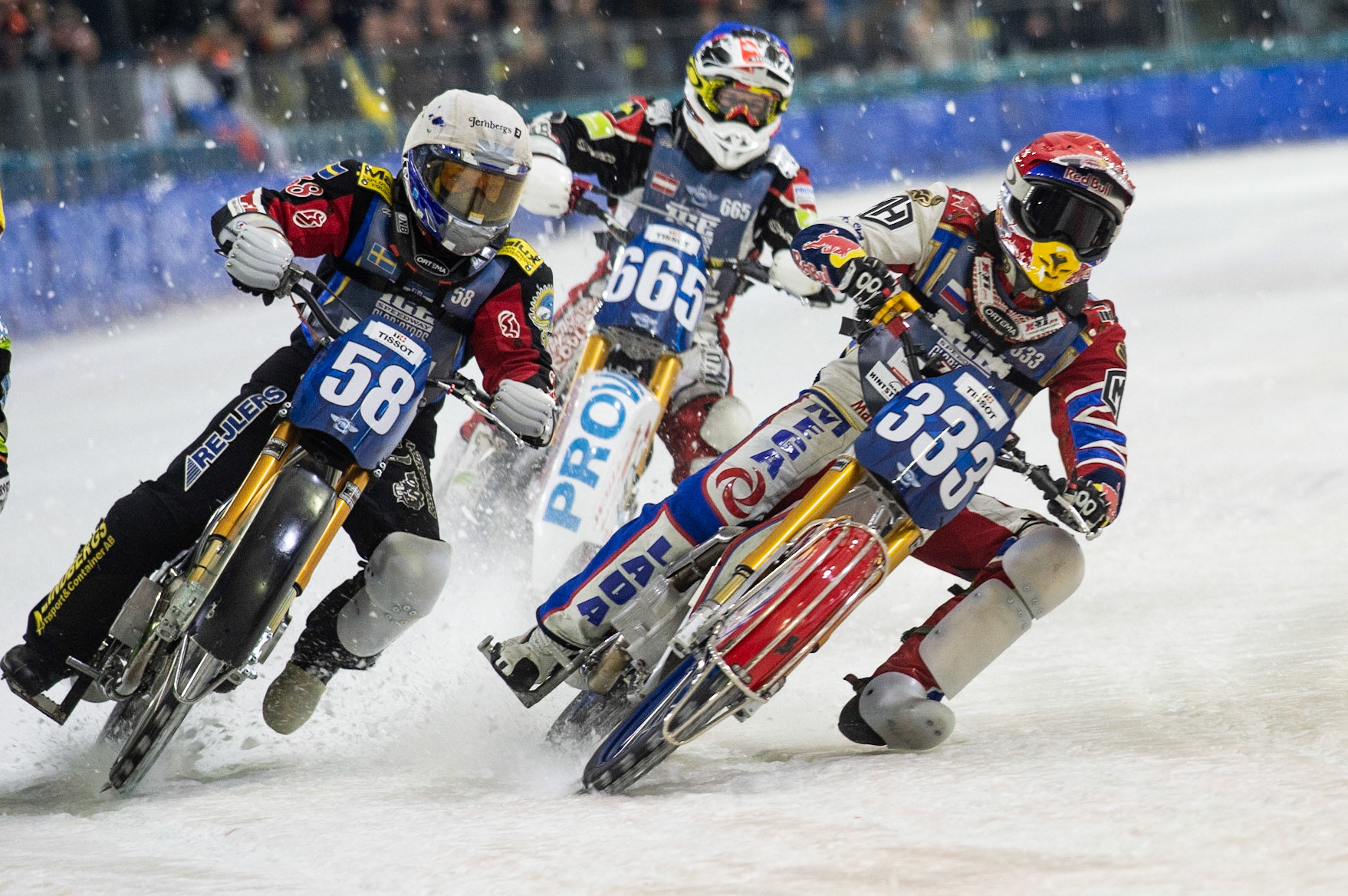 Photo: Ian Charles

Danil Ivanov (333) leads Stefan Svensson (58) and Charly Ebner (665)

FIM Ice Speedway Gladiators World Championship, Event 5.2, Ice Rink Thialf, Heerenveen, Netherlands Sunday  31  March  2019