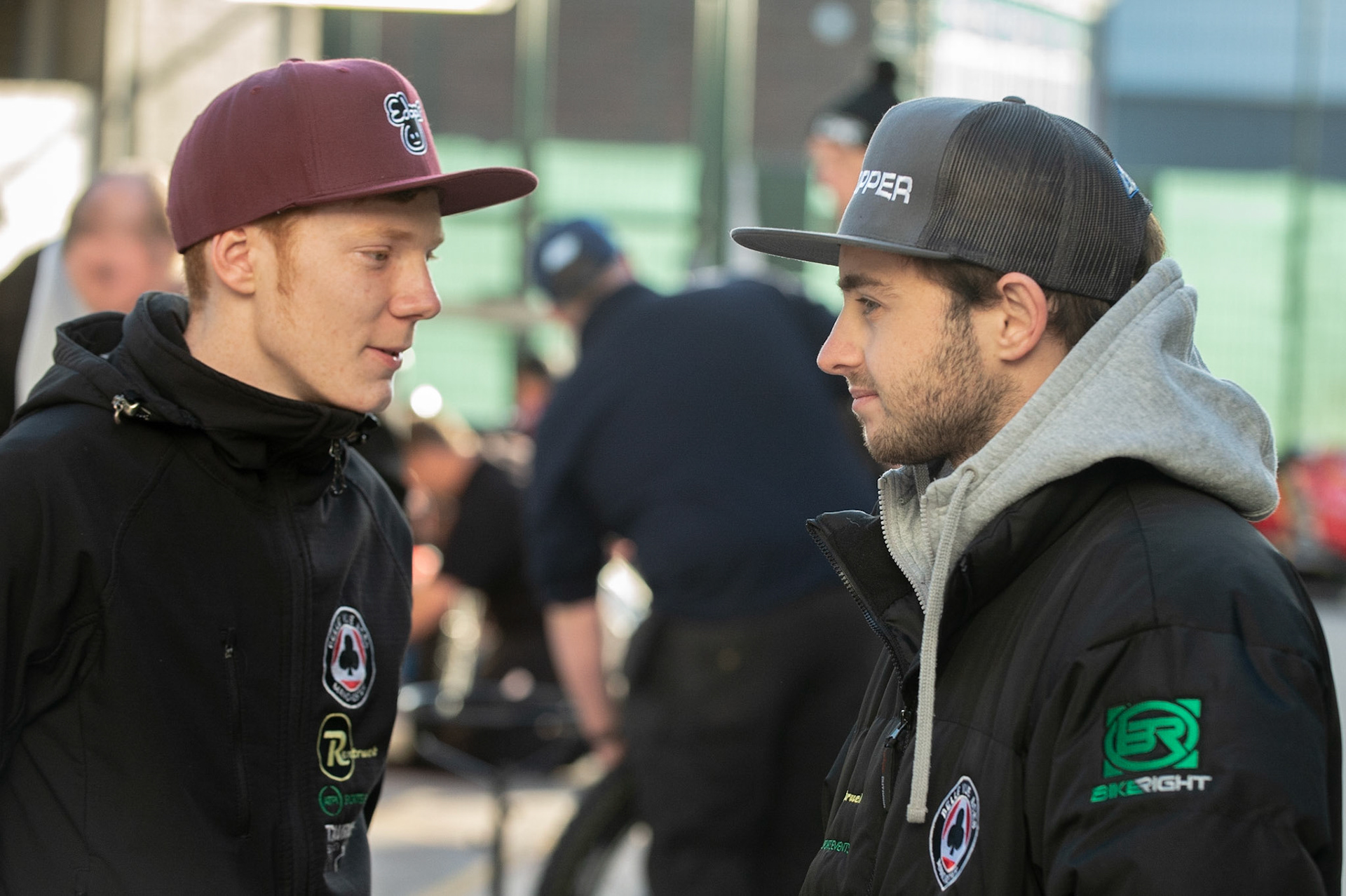 Photo by Ian Charles:

Dan Bewley (left) chats with Jaimon Lidsey

Belle Vue Aces v Peterborough Panthers, National Speedway Stadium, Manchester, Wednesday, 10, April, 2019