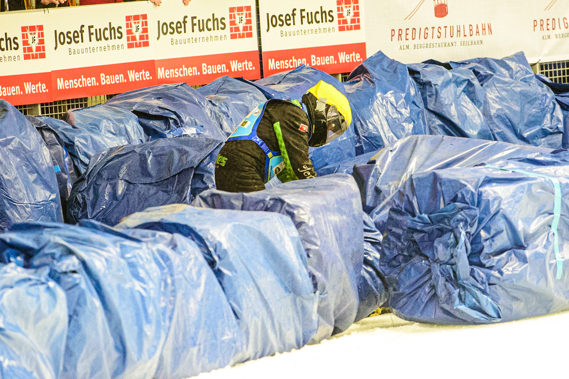 Per-Olof Serenius stands up none the worse for his fall during the Race of Legends at the Max-Aicher-Arena, Inzell on Friday 17th March 2023. (Photo: Ian Charles | MI News)