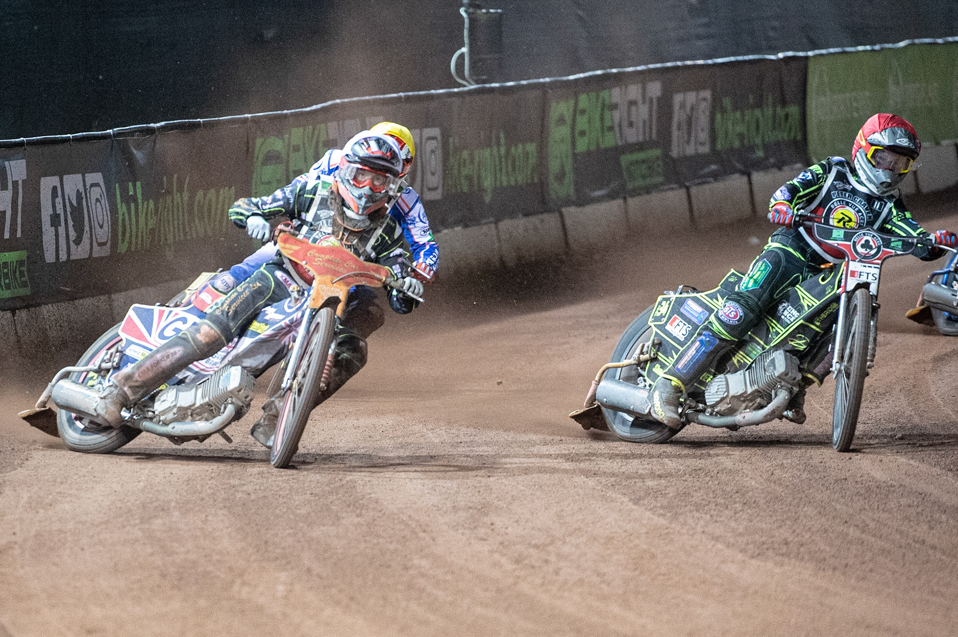 Photo: Ian CharlesDrew Kemp (White) outside Jye Etheridge (Red) with Jason Crump (Yellow) behindPeter Craven Memorial Trophy, National Speedway Stadium, Manchester Thursday  22  October  2020
