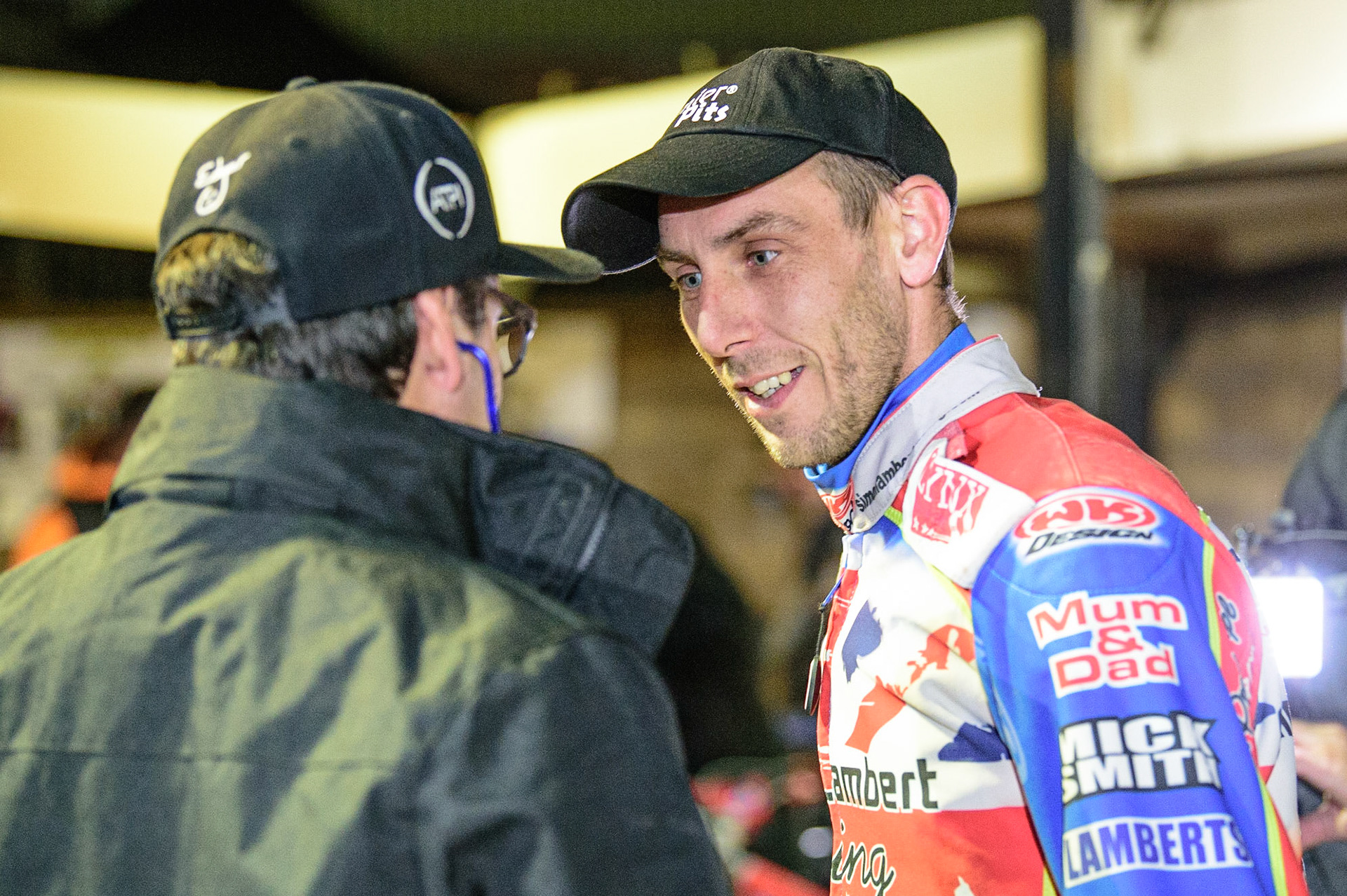 Belle Vue ATPI Aces guest rider Simon Lambert (right) with Mark Lemon during the SGB Premiership Grand Final 2nd Leg between Sheffield Tigers and Belle Vue Aces at Owlerton Stadium, Sheffield on Thursday 13th October 2022. (Credit: Ian Charles | MI News)