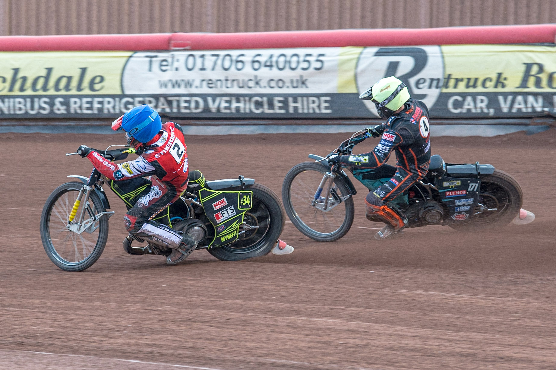 MANCHESTER, UK. JUN 13TH Jye Etheridge  (Blue) inside Ryan Douglas  (Yellow) during the SGB Premiership match between Belle Vue Aces and Wolverhampton  Wolves at the National Speedway Stadium, Manchester on Monday 13th June 2022. (Credit: Ian Charles | MI News)