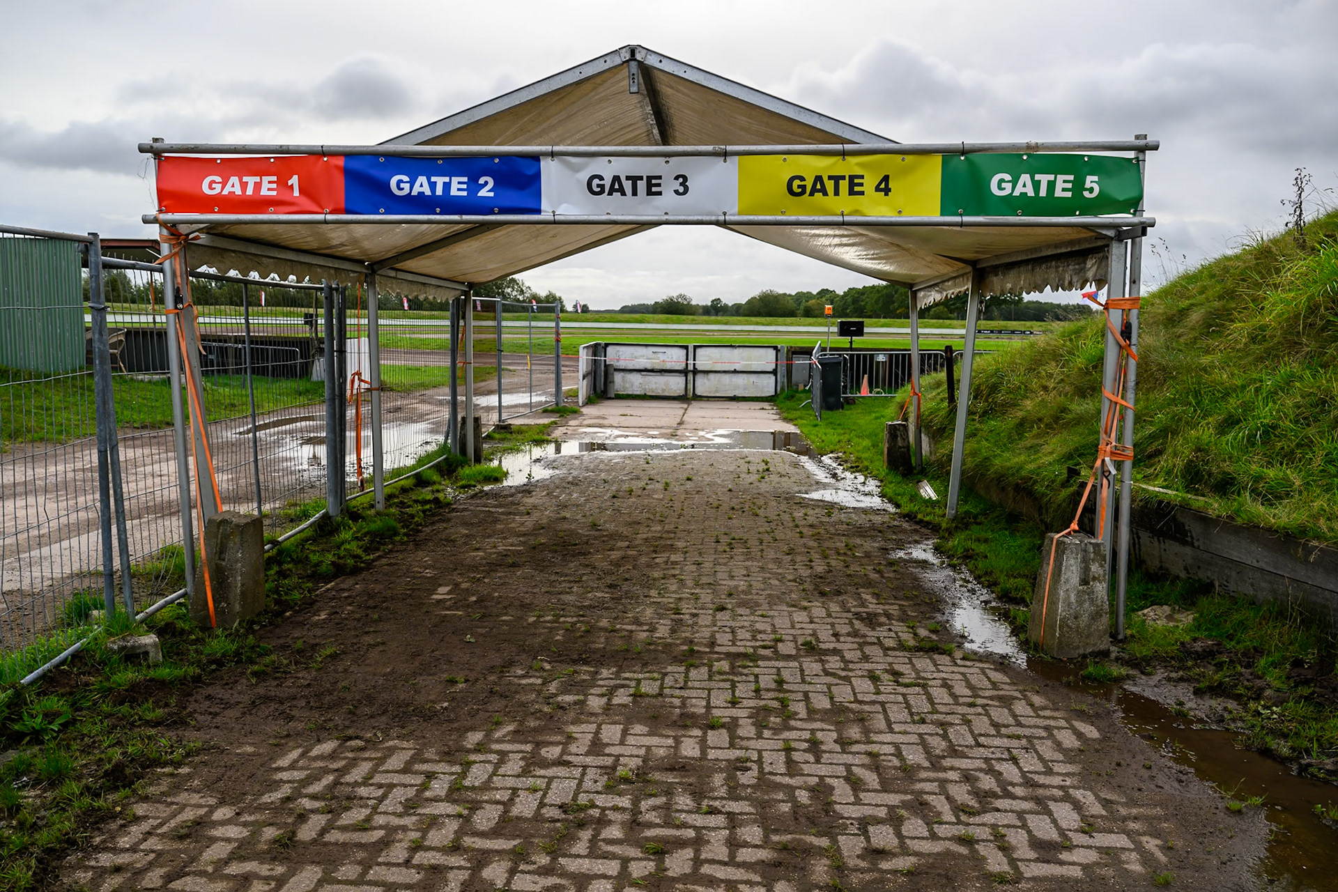 The staging area for the riders during the FIM Long Track World Championship Final 4, at the Speed Centre Roden, Netherlands on Sunday 21st September 2025. (Photo: Ian Charles | MI News)