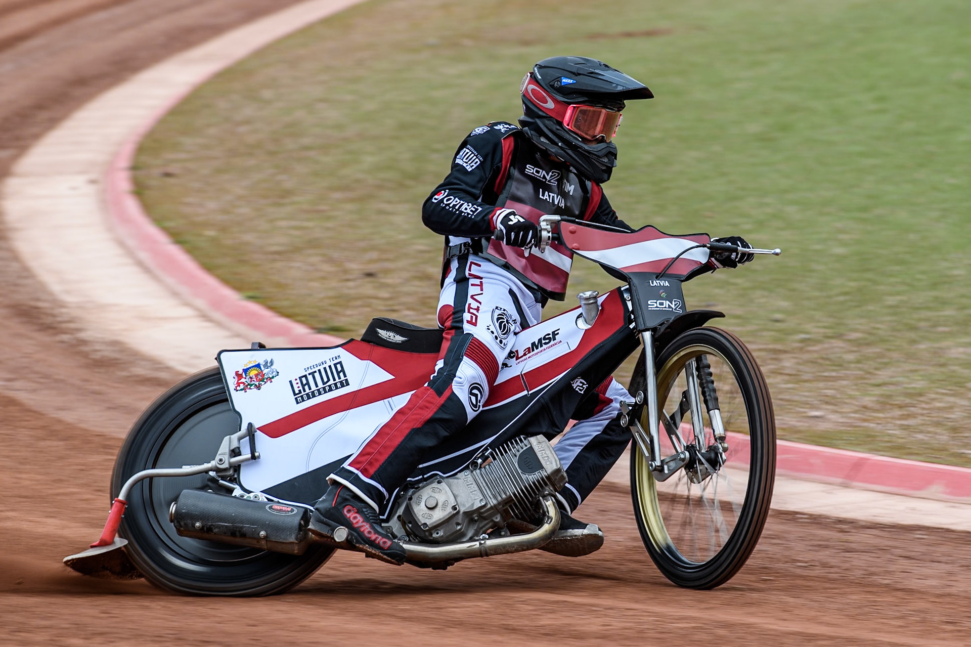 Nikita Kaulins of Latvia practices during the Monster Energy FIM Speedway of Nations 2 (Under 21) Final at the National Speedway Stadium, Manchester on Friday 12th July 2024. (Photo: Ian Charles | MI News)