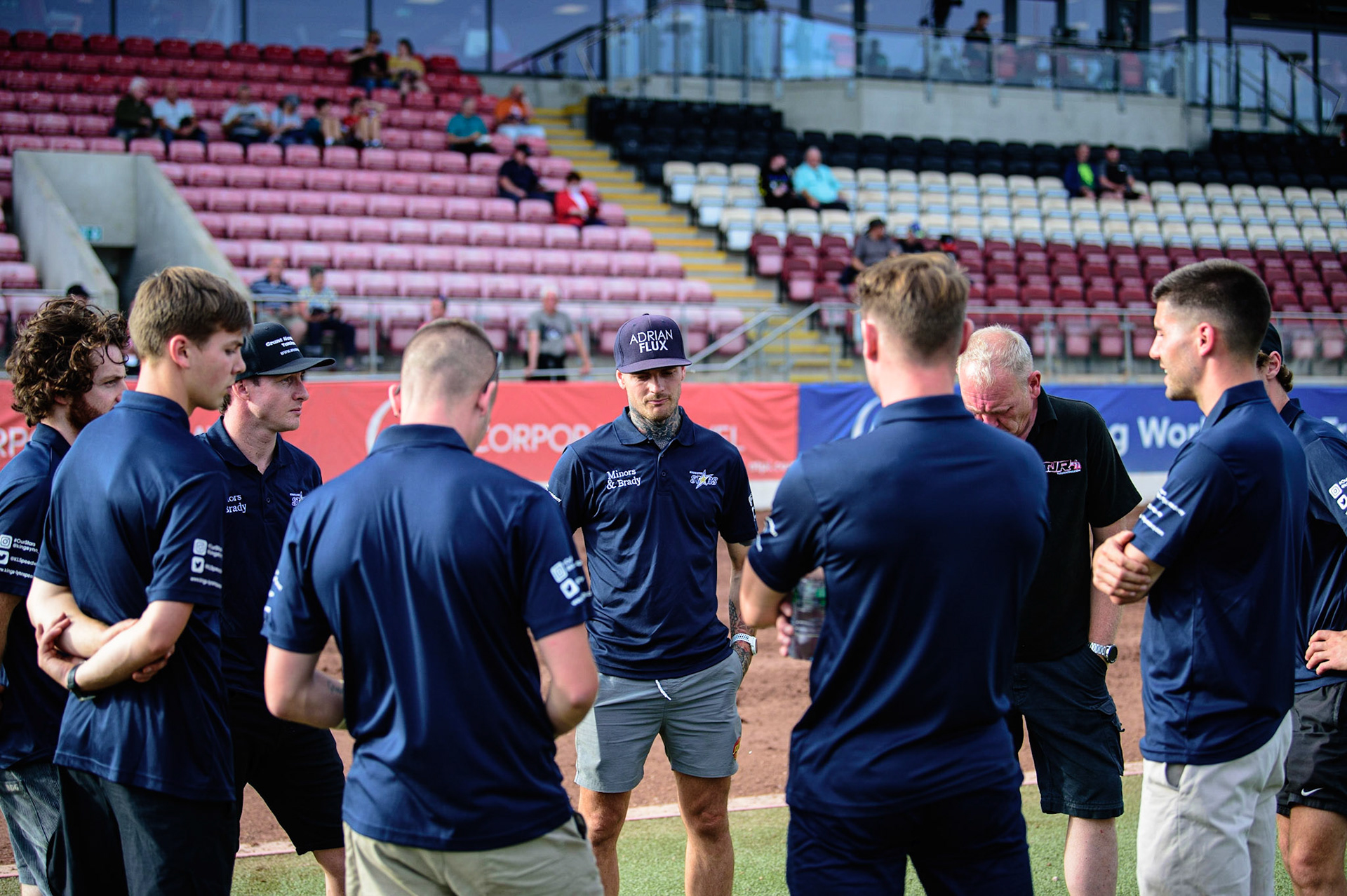 MANCHESTER UK King’s Lynn Minors &amp; Brady Stars  on their pre match track meeting  during the SGB Premiership match between Belle Vue Aces and King's Lynn Stars at the National Speedway Stadium, Manchester on Monday 11th July 2022. (Credit: Ian Charles | MI News)