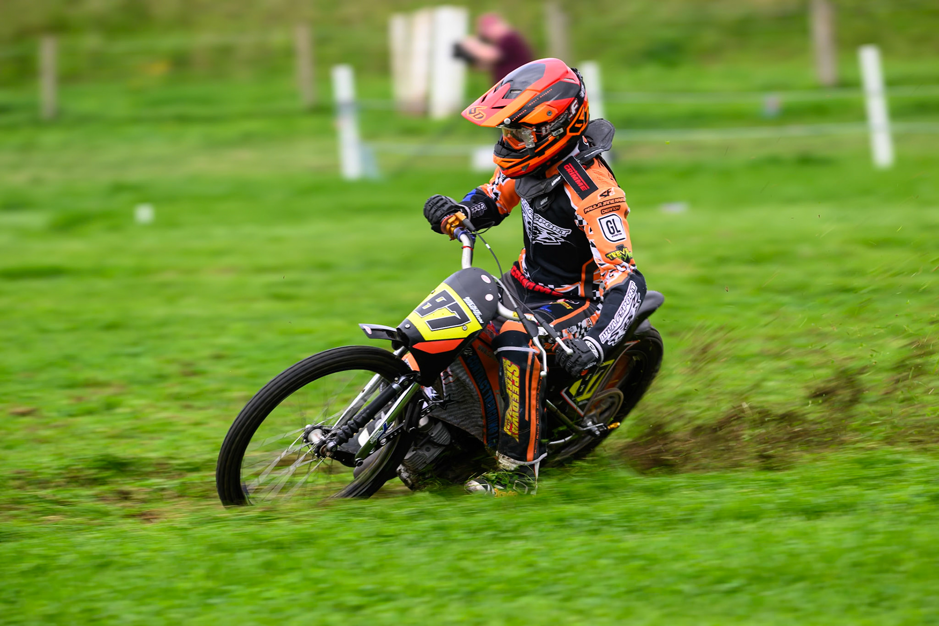 Mickie Simpson (87) during practice for the British Masters Grasstrack Championship at Lower Marsh Farm, Much Hoole, Preston in Lancashire, England on Sunday 13th September 2026. (Photo: Ian Charles | MI News)