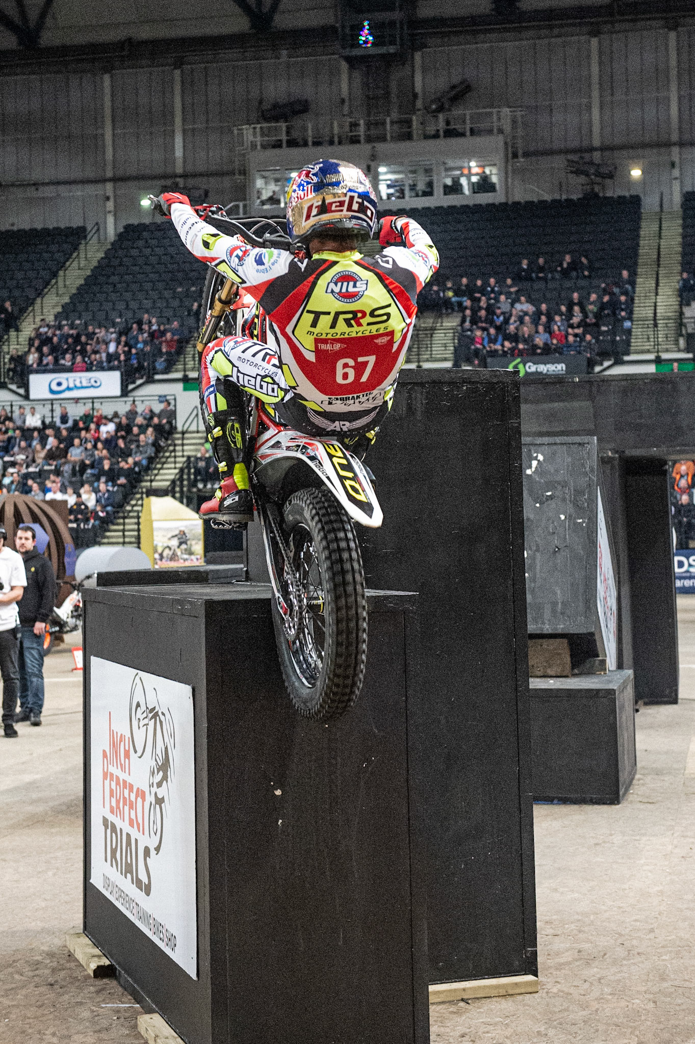 SHEFFIELD, ENGLAND  - DECEMBER 28TH Adam Raga, Spain (TRRS) rides up the boxes on Section 2   during the 25th Anniversary Sheffield Indoor Trial at the FlyDSA Arena, Sheffield on Saturday 28th December 2019. (Credit: Ian Charles | MI News)