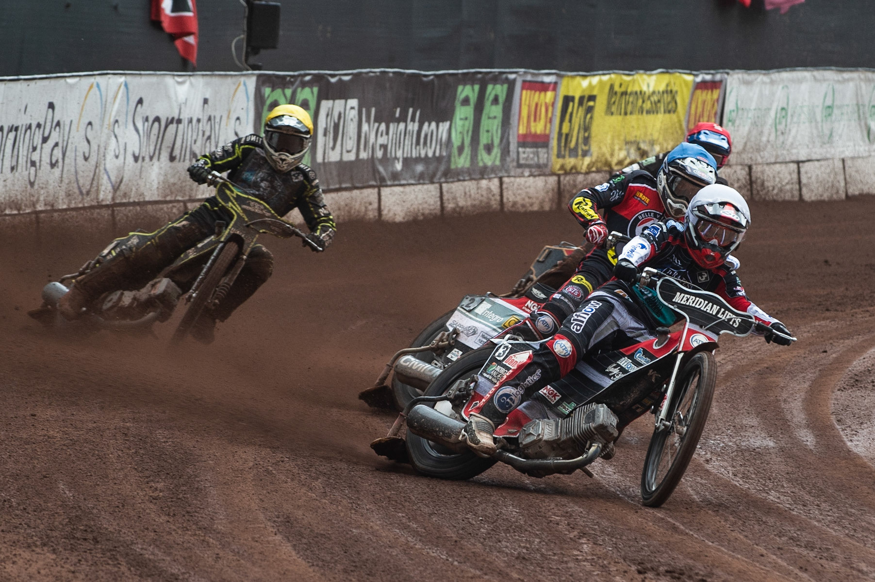 Photo by Ian Charles

Nicolai Klindt  (White) leads Steve Worrall  (Blue) Max Fricke  (Red) and Josh Grajczonek  (Yellow)


Belle Vue Aces v Poole Pirates, British Speedway Premiership, Belle Vue National Speedway Stadium, Manchester, Monday 6  May  2019