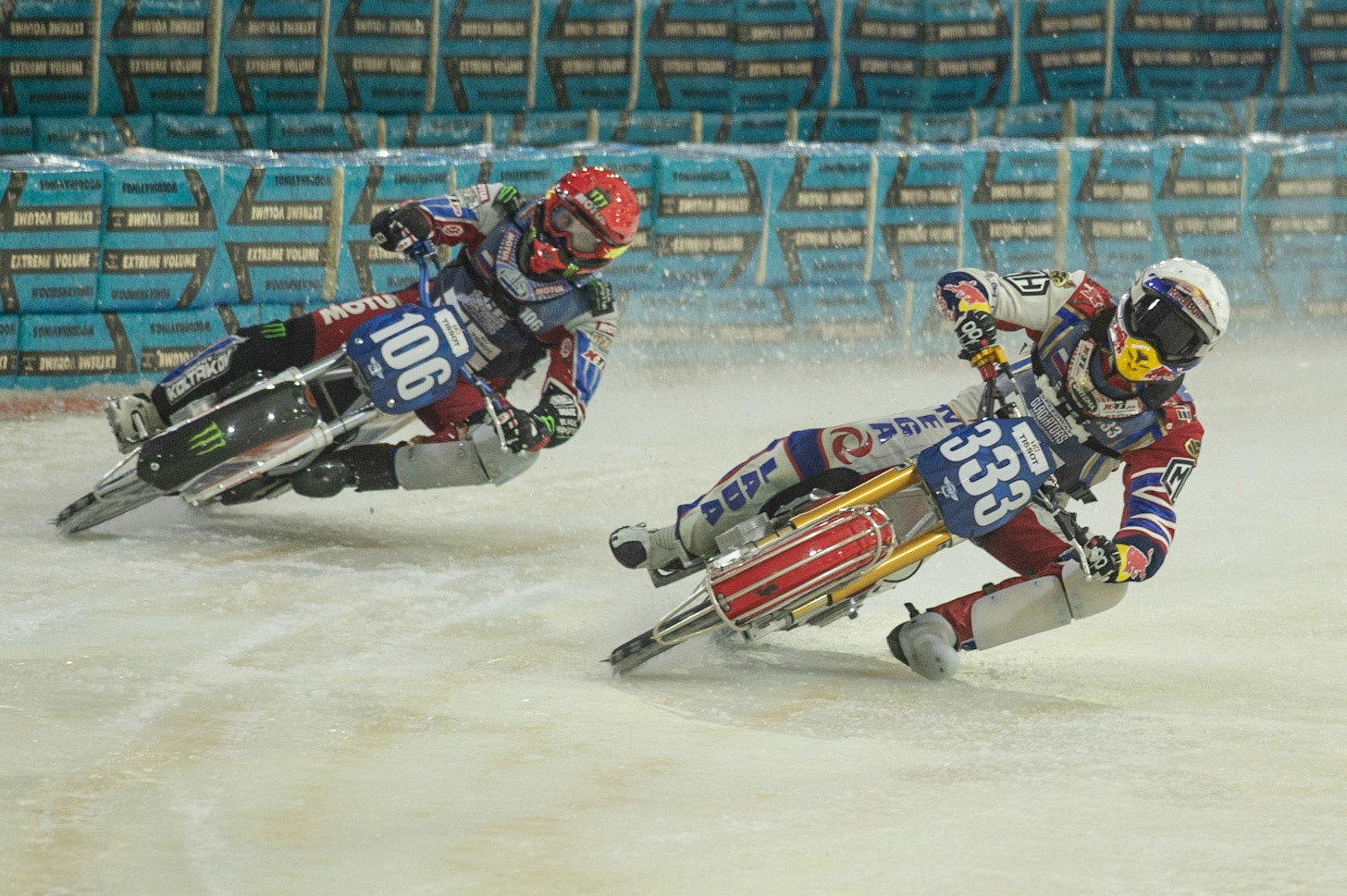 Photo: Ian Charles

Danil Ivanov (333) passes Dmitri Koltakov (106) on the inside

FIM Ice Speedway Gladiators World Championship, Event 5.1, Ice Rink Thialf, Heerenveen, Netherlands Saturday  30  March  2019