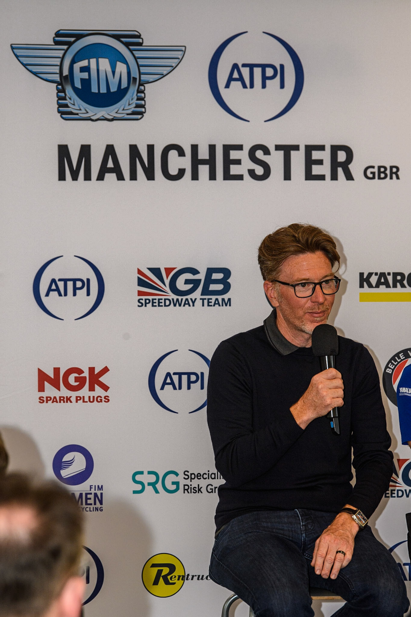 ATPI Representitive Jason Crump during the FIM Flat Track World Championship &amp; FIM Women's Speedway Academy Launch at the National Speedway Stadium, Manchester on Monday 3rd July 2023. (Photo: Ian Charles | MI News)
