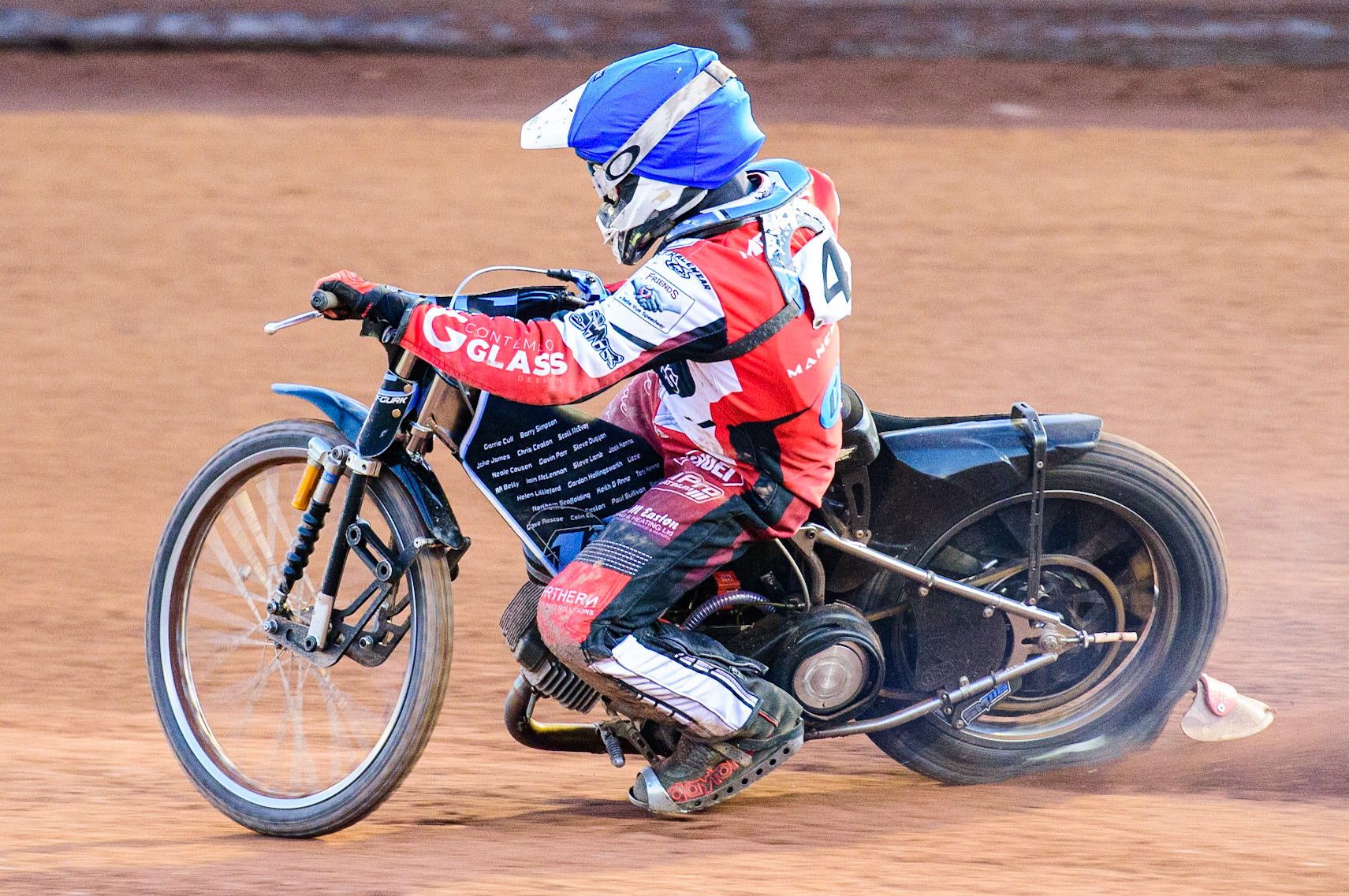 Sam McGurk  in action  for Belle Vue Cool Running Colts during the National Development League match between Belle Vue Aces and Leicester Lions at the National Speedway Stadium, Manchester on Friday 19th August 2022. (Credit: Ian Charles | MI News)