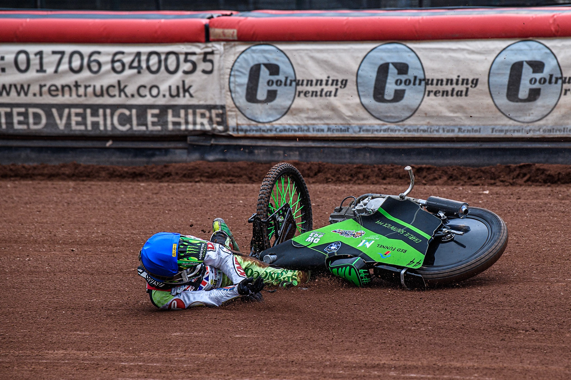Charlie Southwick  falls during the British Youth Championships at the National Speedway Stadium, Manchester on Friday 12th May 2023. (Photo: Ian Charles | MI News)
