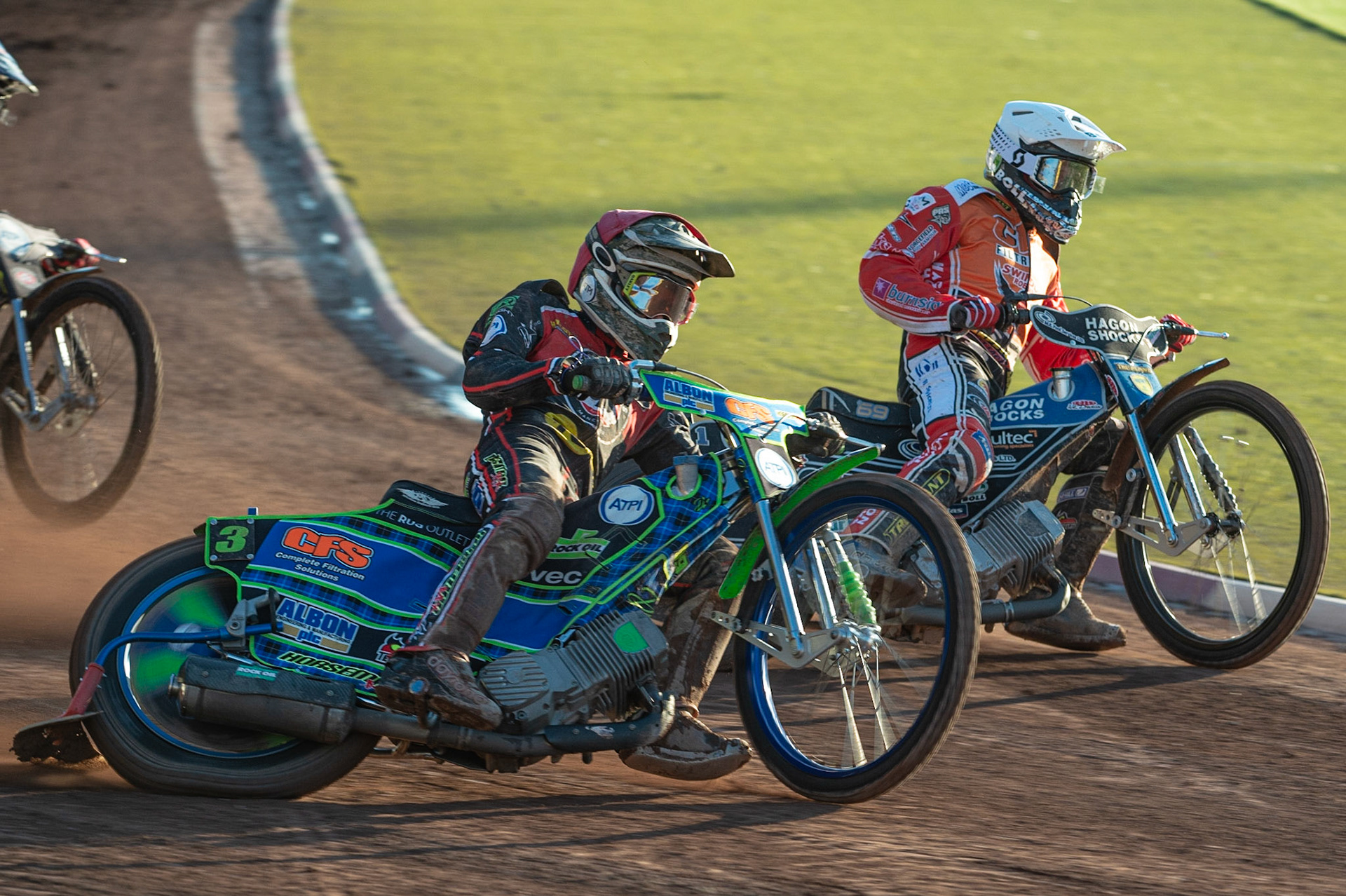 Photo: Ian Charles

Dan Bewley  (Red) outside Jason Doyle  (White)

Belle Vue Aces v Swindon Robins, British Speedway Premiership, Belle Vue National Speedway Stadium, Manchester, Monday 20  May  2019