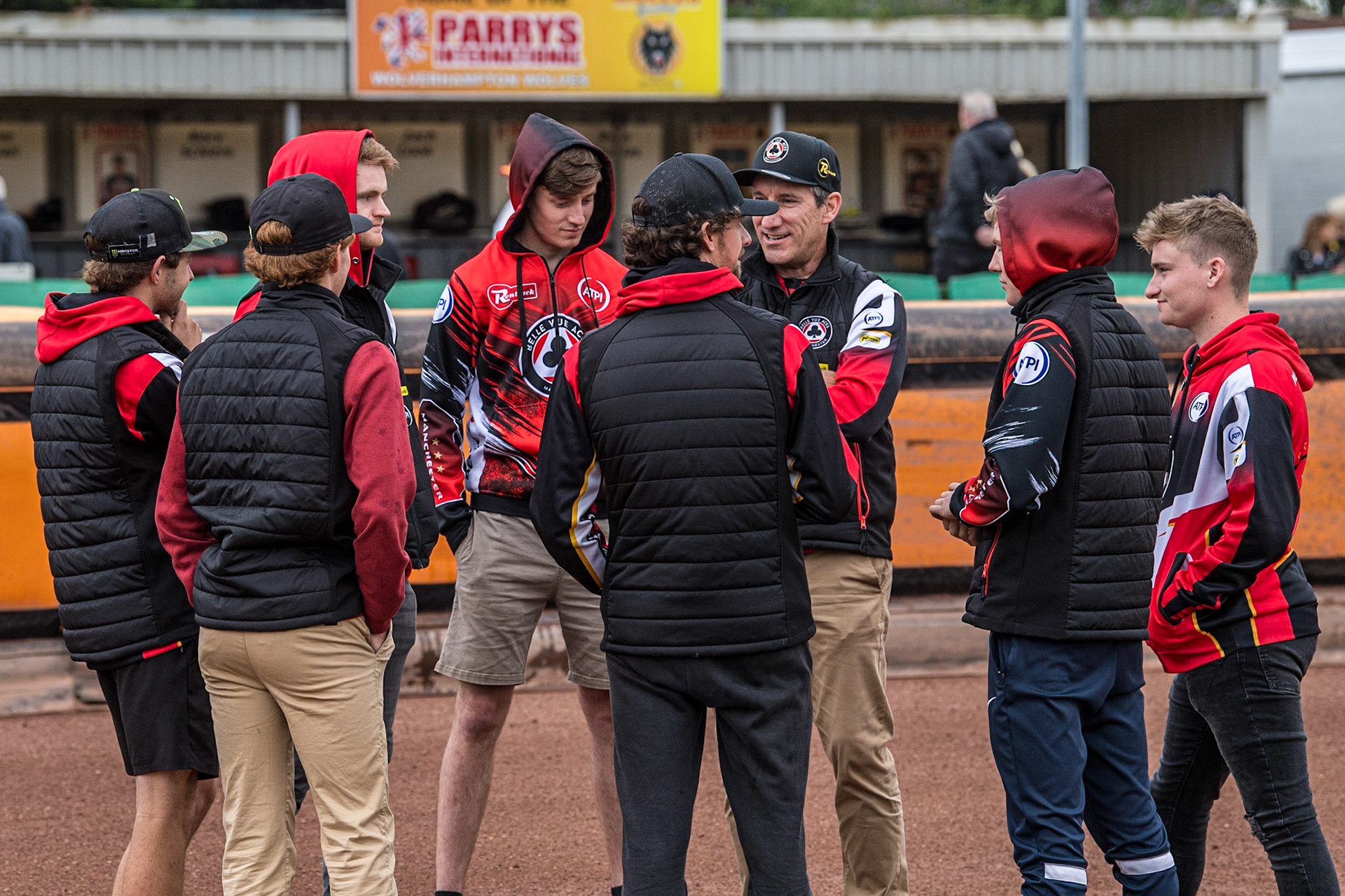 The Aces have an On-Track meeting prior to the start of  the Sports Insure Premiership match between Wolverhampton Wolves and Belle Vue Aces at Monmore Green Stadium, Wolverhampton on Monday 10th July 2023. (Photo: Ian Charles | MI News)