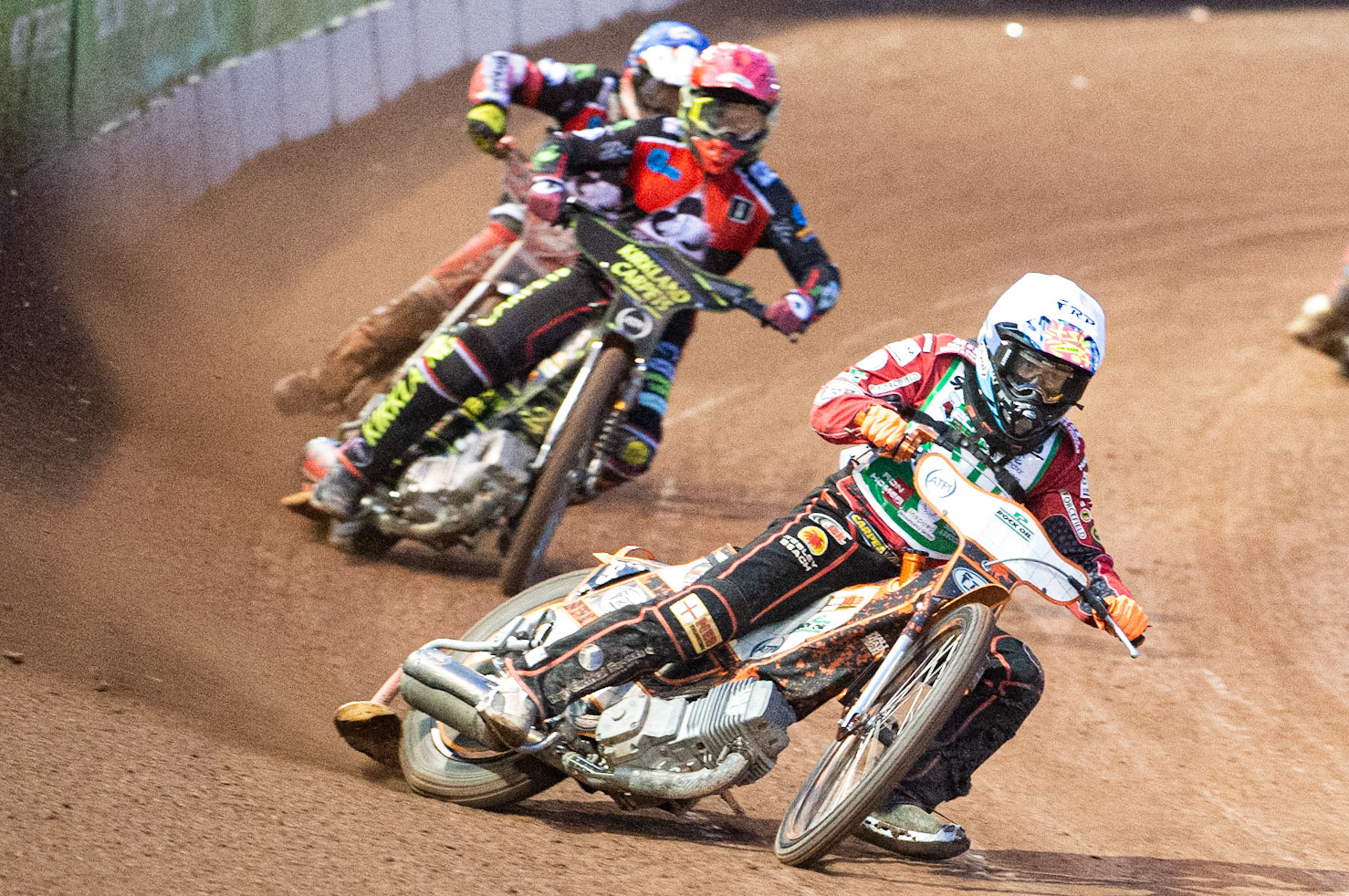 Photo: Ian Charles

Jack Smith  (White) leads Kyle Bickley  (Red) and Connor Bailey  (Blue)

Belle Vue Colts v Cradley Heathens, SGB National League, Belle Vue National Speedway Stadium, Manchester, Thursday 29  August  2019