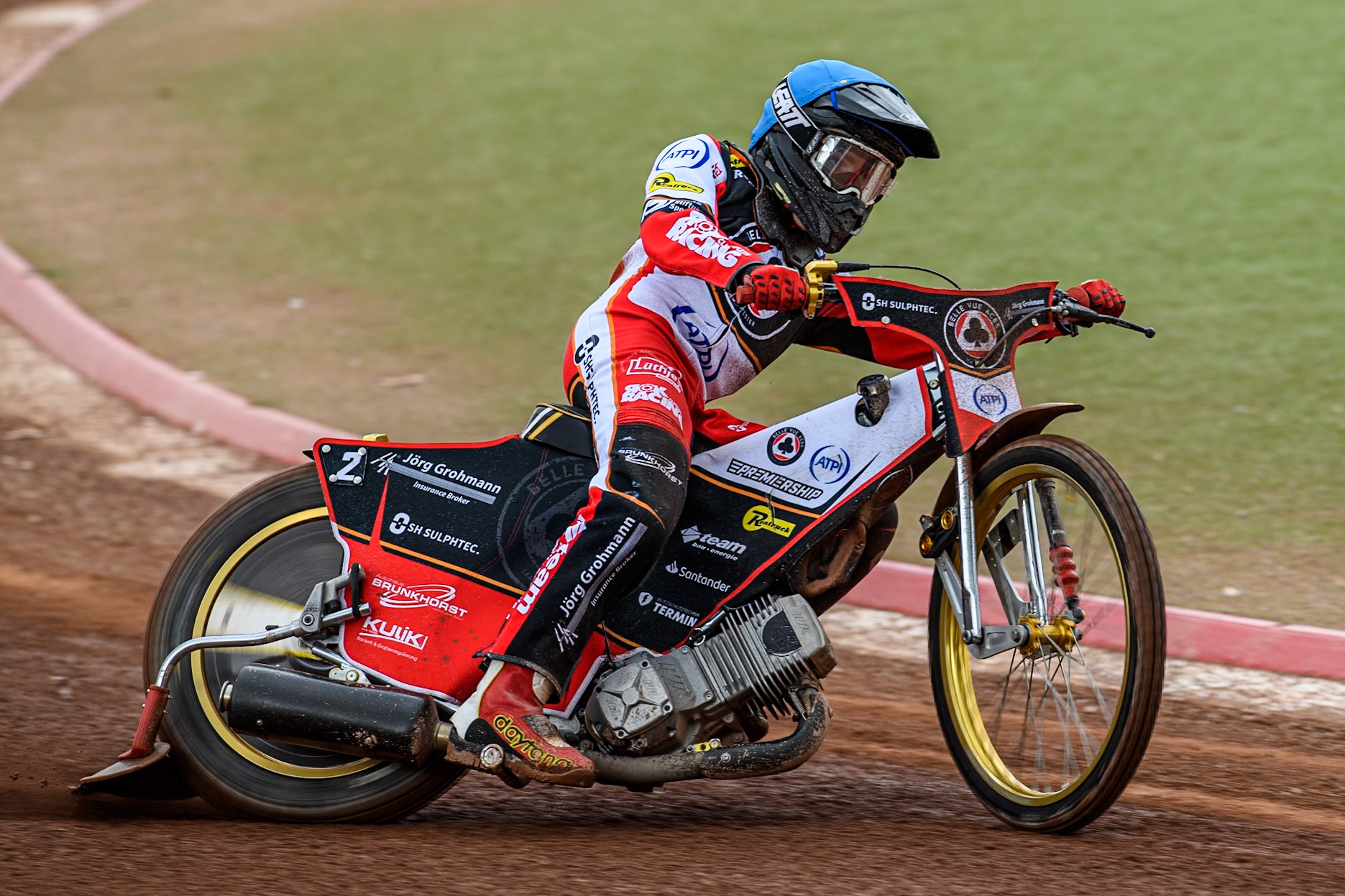 Norick Blödorn of Belle Vue Aces in action during the Rowe Motor Oil Premiership match between Belle Vue Aces and Sheffield Tigers at the National Speedway Stadium, Manchester on Monday 5th May 2025. (Photo: Ian Charles | MI News)