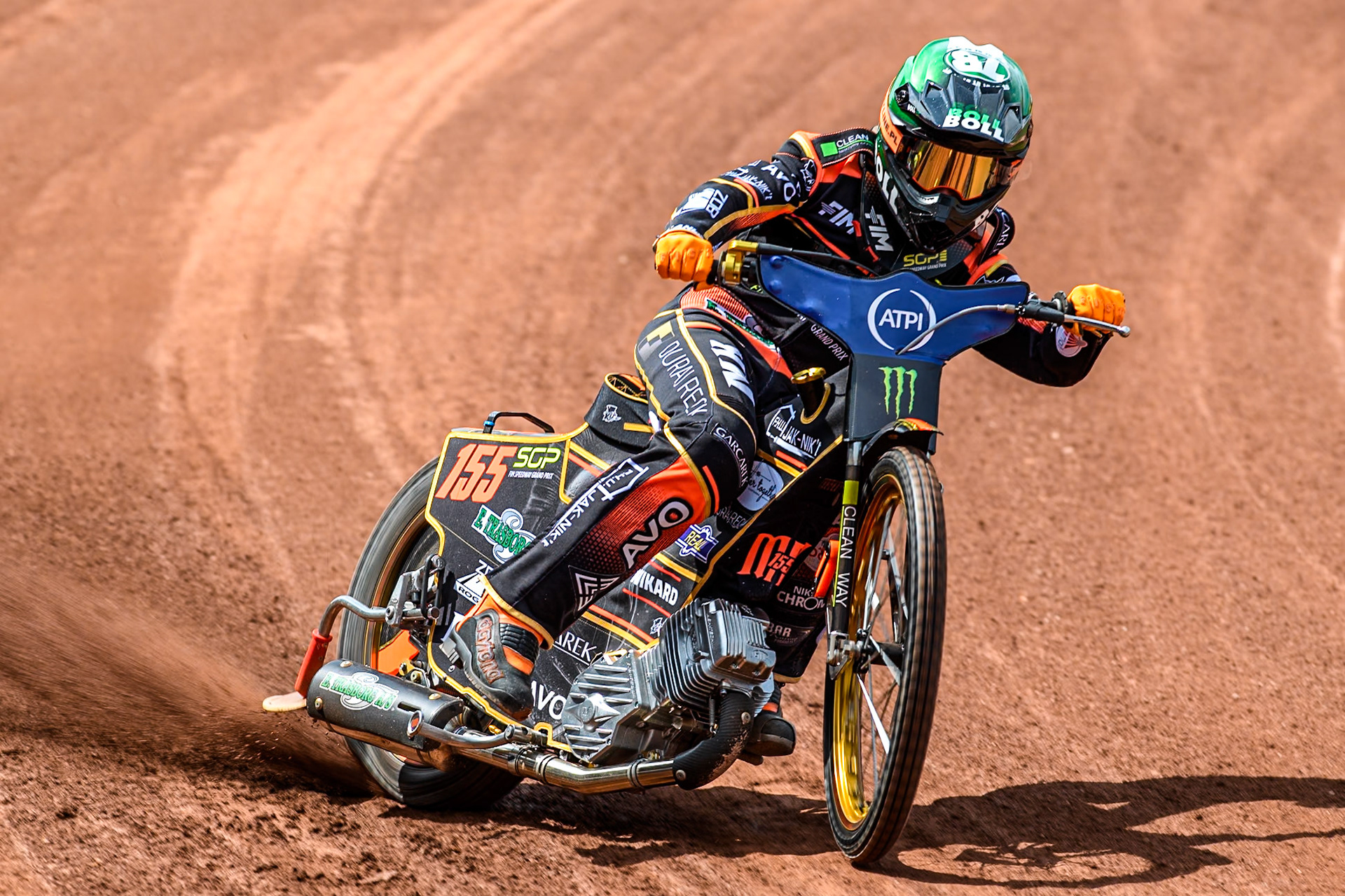 Mikkel Michelsen (155) of Denmark in practice during the ATPI FIM Speedway Grand Prix Round 4 at the National Speedway Stadium, Manchester, on Friday 6th June 2025. (Photo: Ian Charles | MI News)