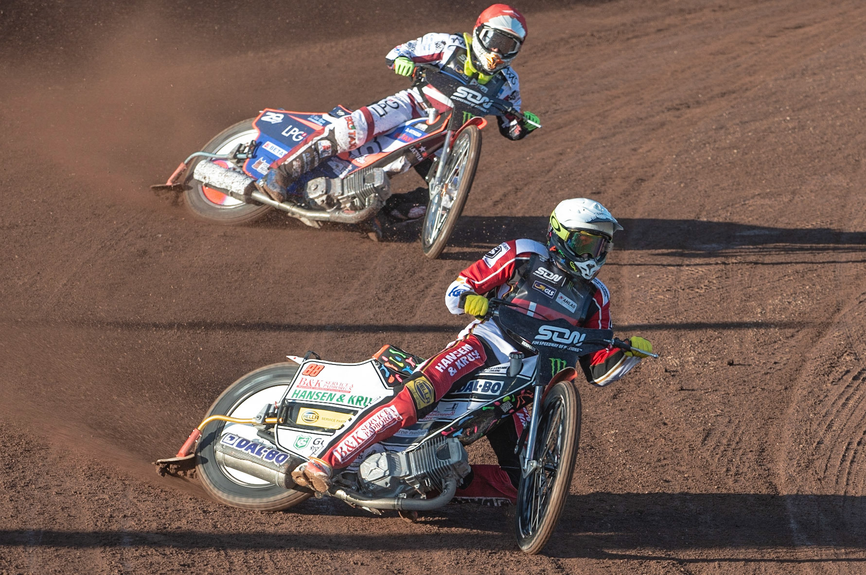 Photo: Ian Charles

Niels-Kristian Iversen (White) leads Andzejs Lebedevs (Red)

Monster Energy FIM Speedway Of Nations, Race Off 2, Belle Vue National Speedway Stadium, Manchester 7 May  2019